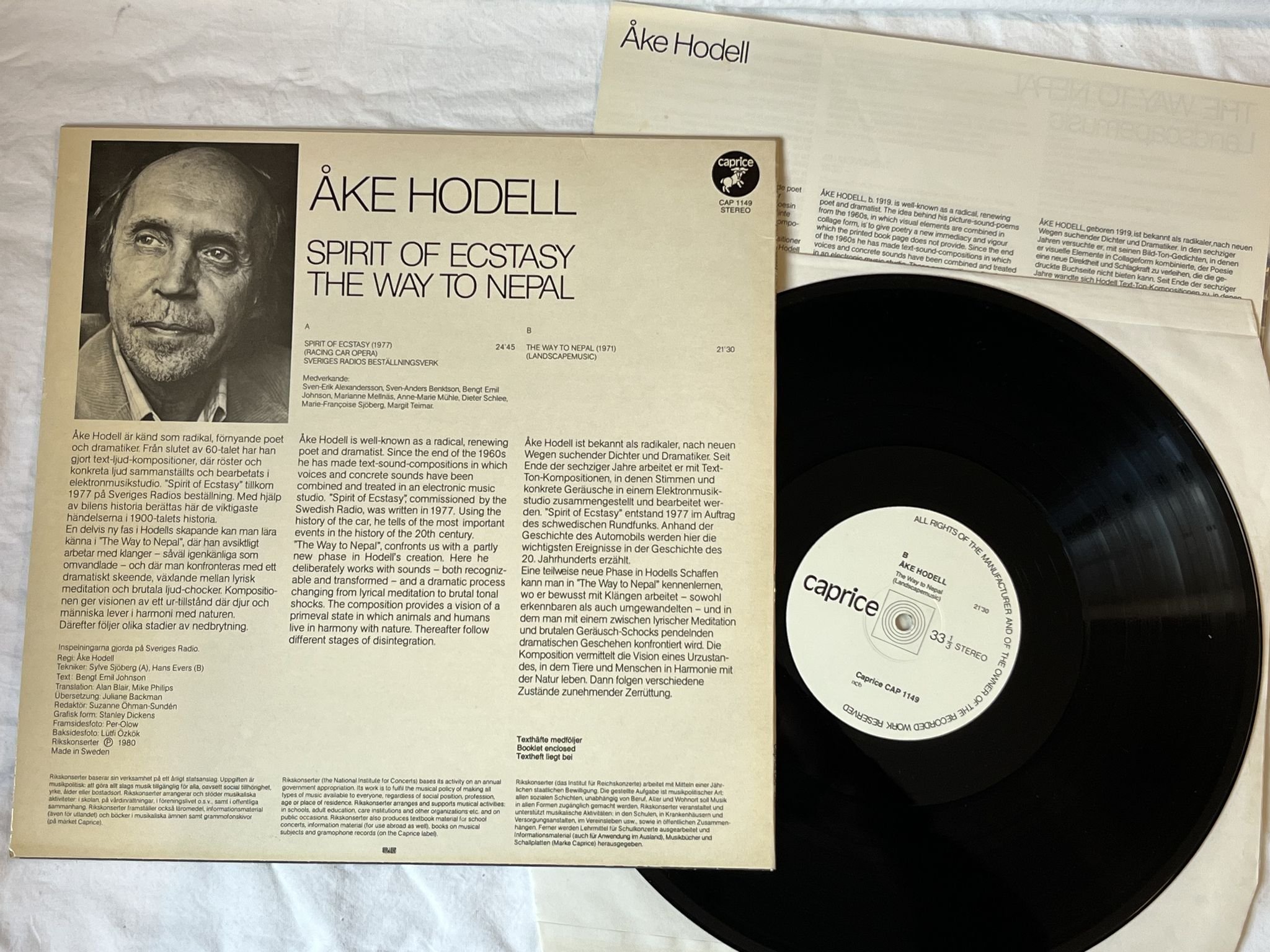 Omslagsbild för skivan ÅKE HODELL spirit of ecstasy LP -80 Swe CAPRICE CAP 1149