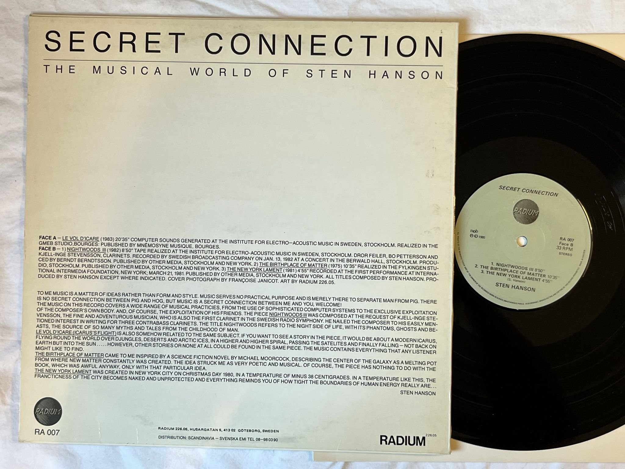 Omslagsbild för skivan STEN HANSON Secret Connection LP -85 Swe RADIUM 226.05 RA 007