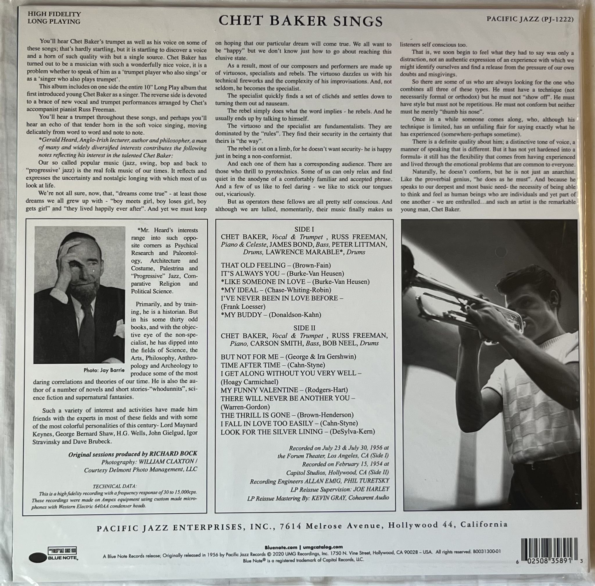 Omslagsbild för skivan CHET BAKER Sings LP 2020 US Blue Note Tone Poet B0031300-01 *** SEALED ***