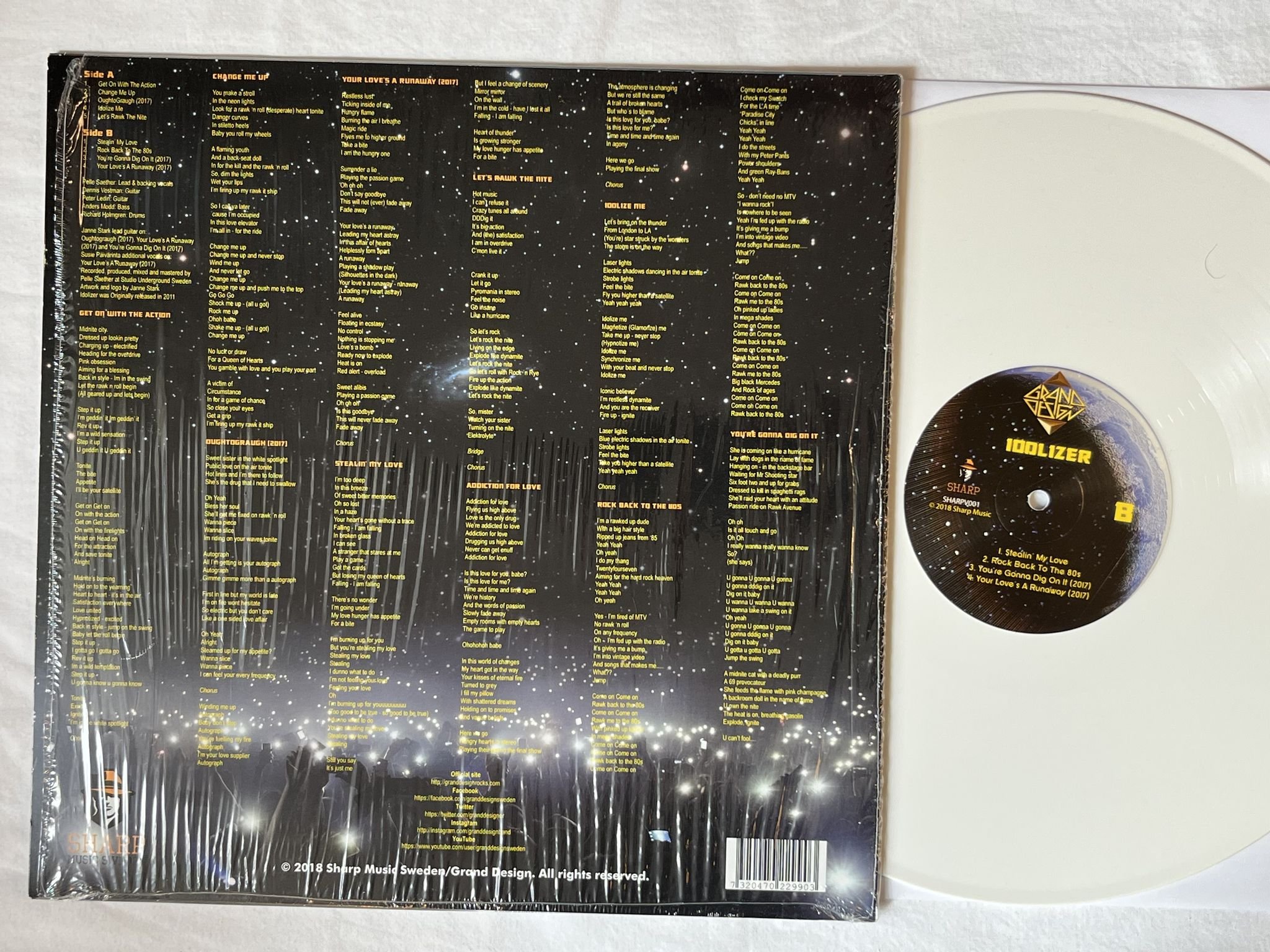 Omslagsbild för skivan GRAND DESIGN idolizer LP 2018 SHARP MUSIC SHARPV001 ** Signed by J Stark **