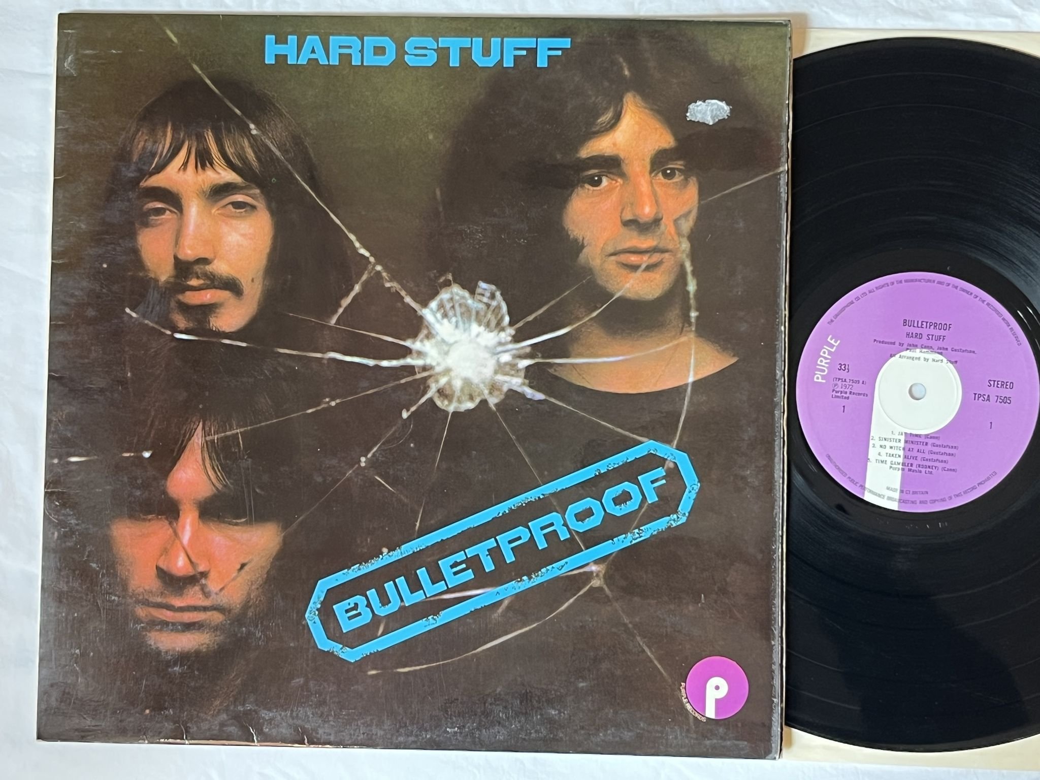 Omslagsbild för skivan HARD STUFF bulletproof LP -72 UK PURPLE TPSA 7505