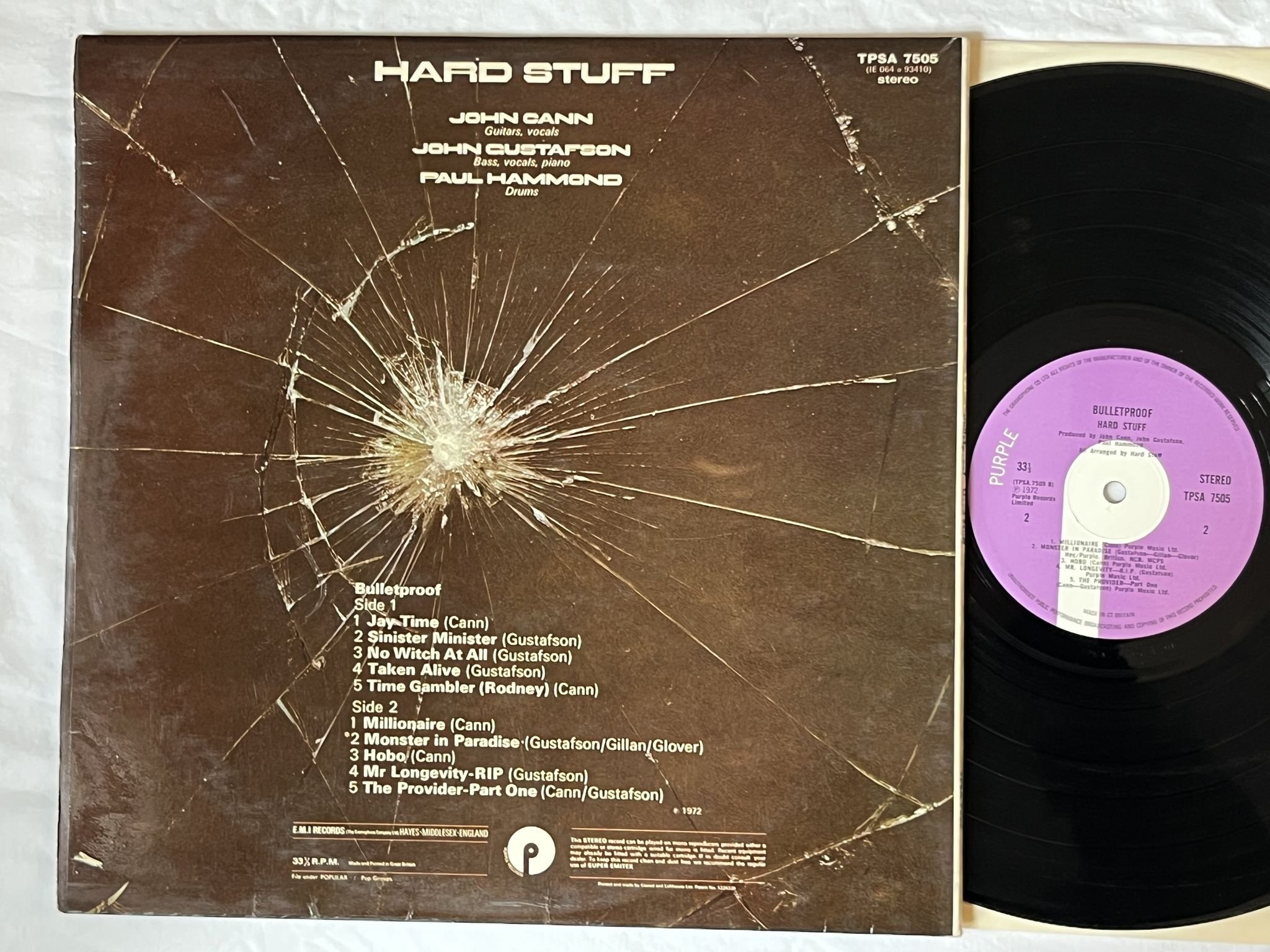 Omslagsbild för skivan HARD STUFF bulletproof LP -72 UK PURPLE TPSA 7505