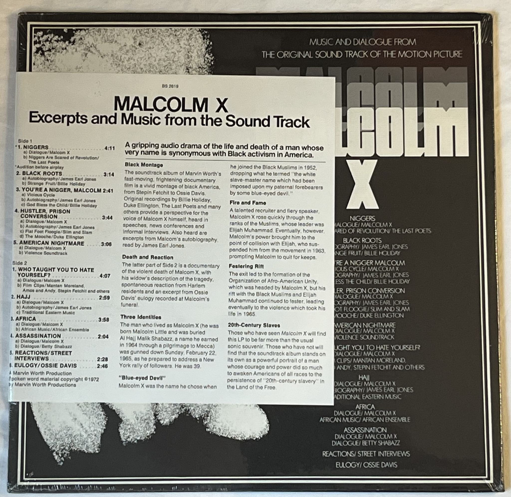 Omslagsbild för skivan V/A Malcolm X LP -72 WARNER BROS BS 2619 *** STILL SEALED ***