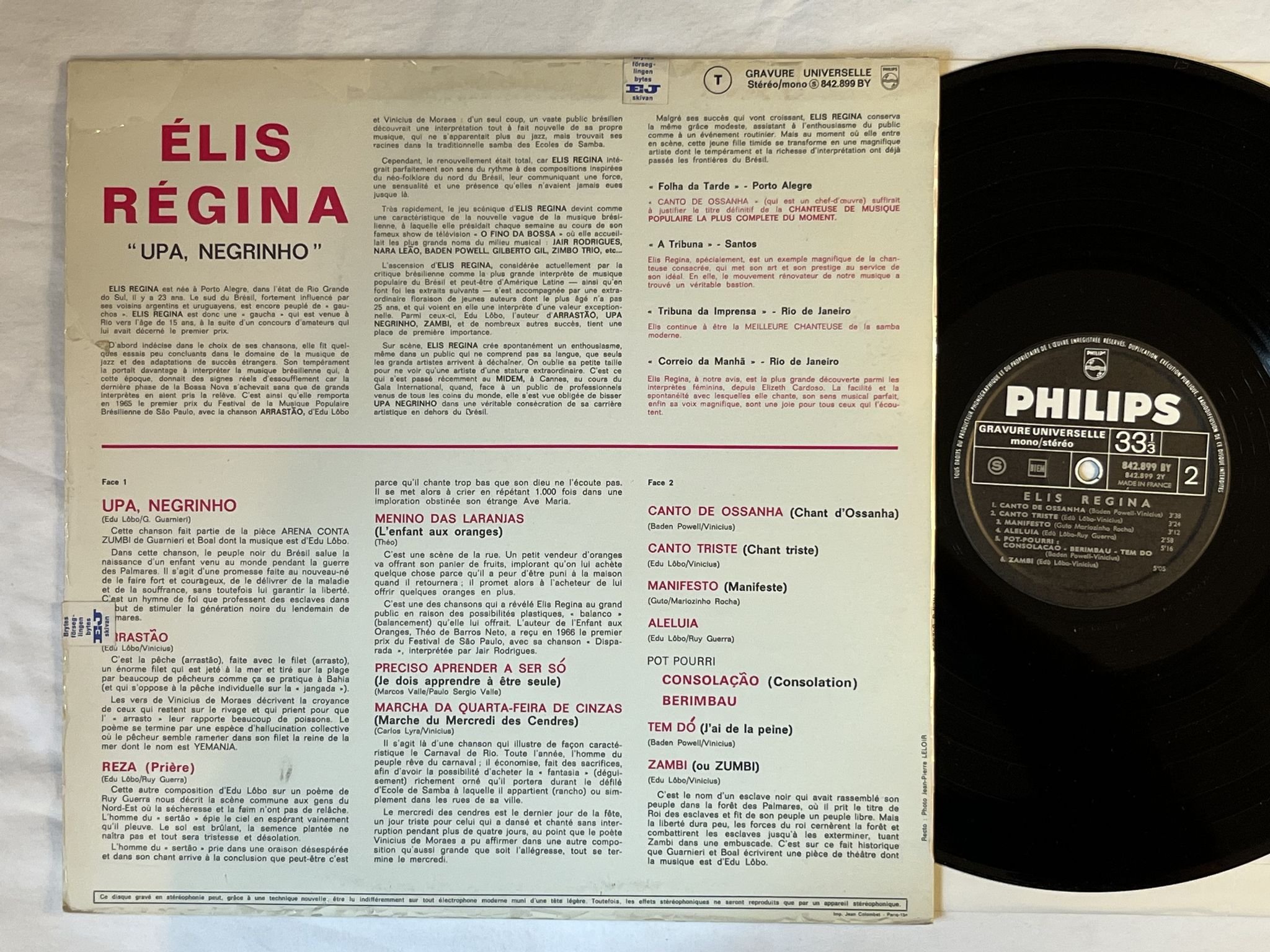 Omslagsbild för skivan ELIS REGINA upa, negrinho LP Fra PHILIPS 842899 BY