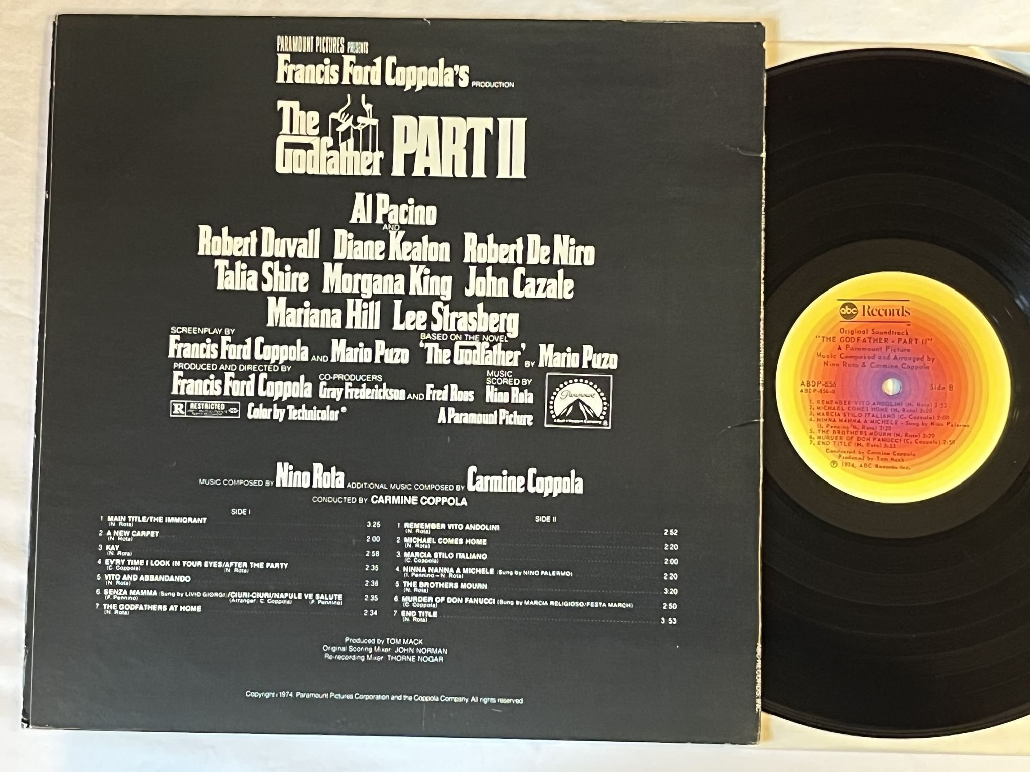 Omslagsbild för skivan NINO ROTA the godfather II LP -74 US ABC ABDP-856