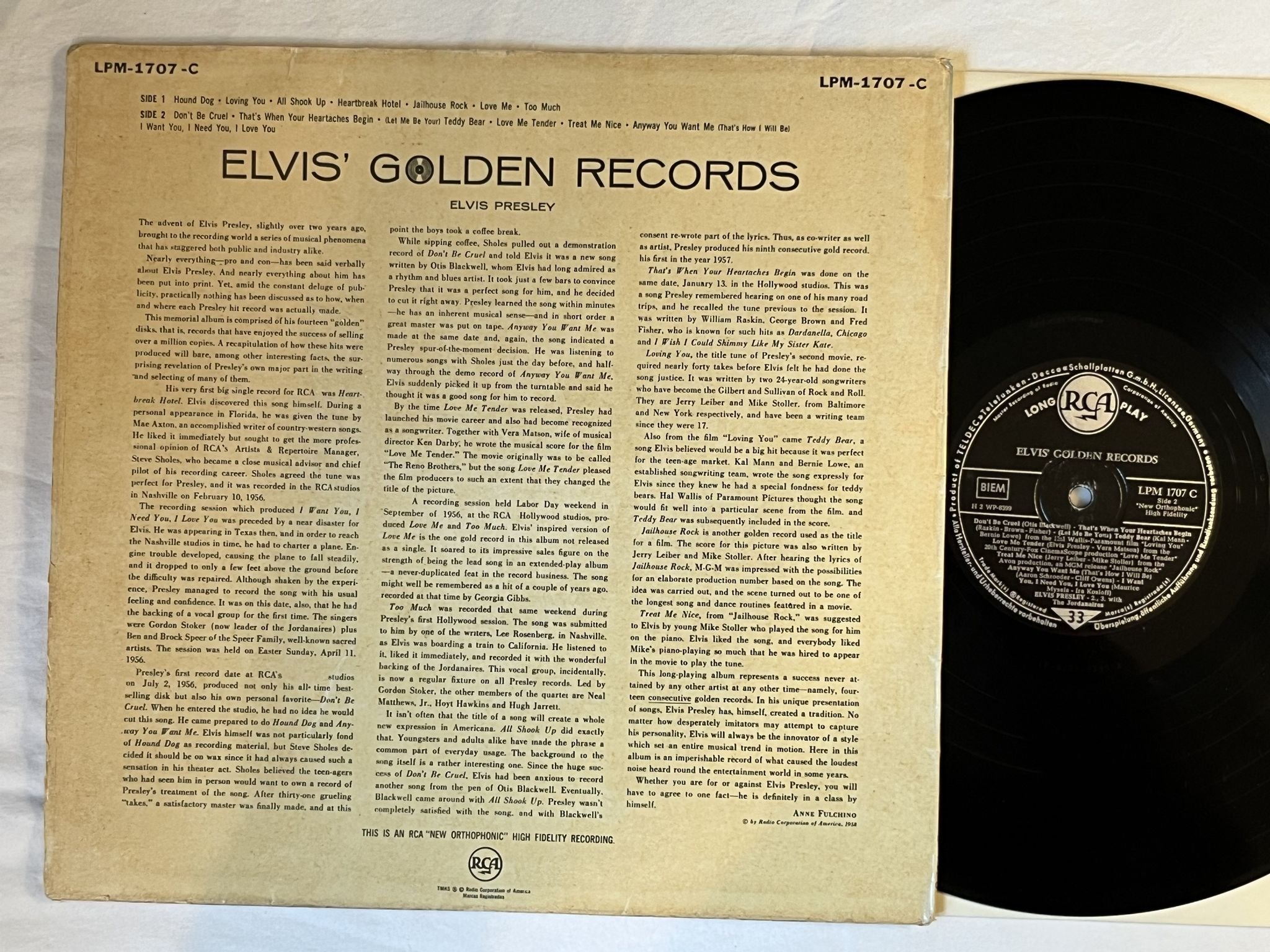 Omslagsbild för skivan ELVIS PRESLEY Elvis golden records LP -58 RCA LPM 1707 C *** Rare ***