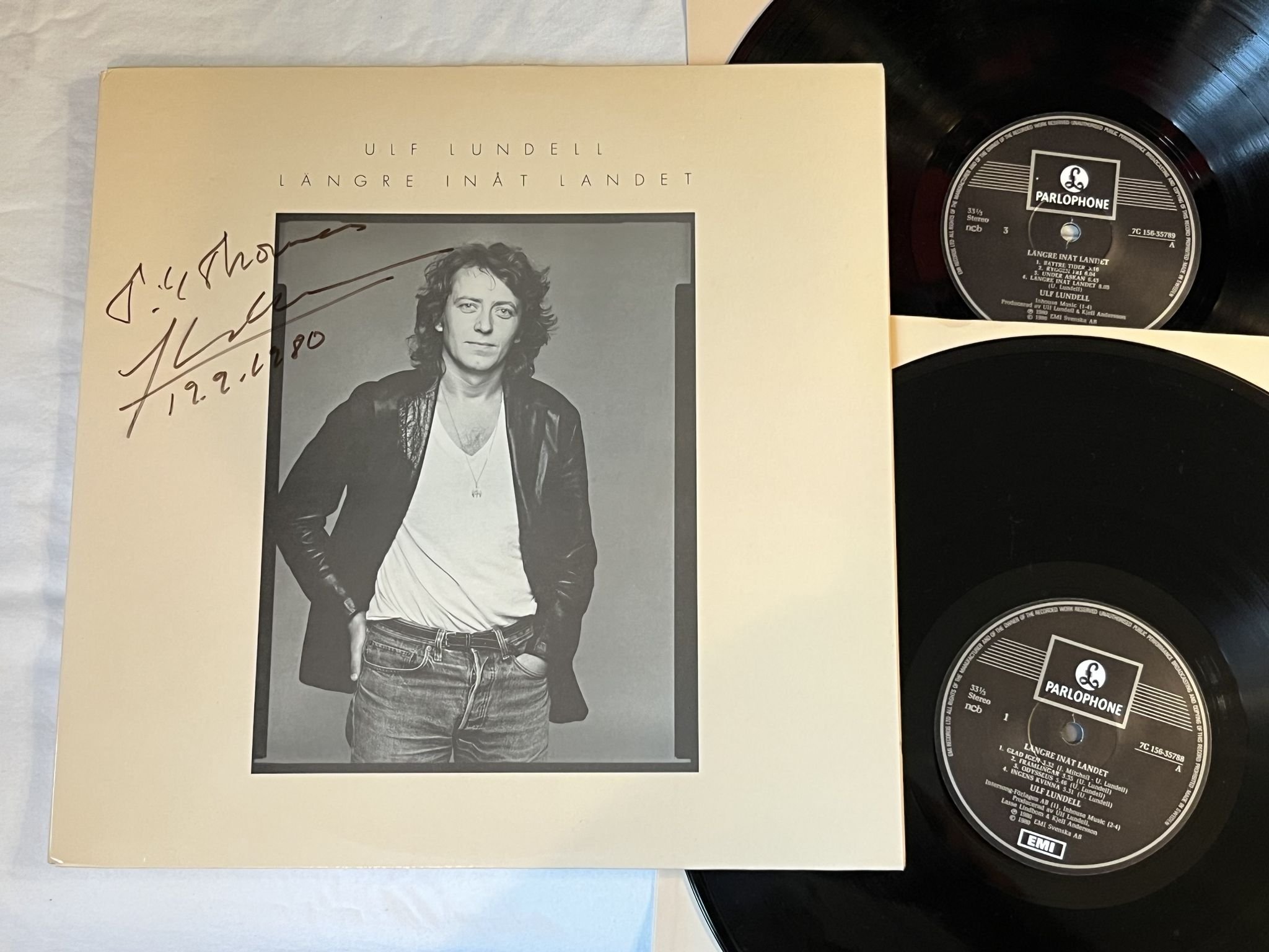 Omslagsbild för skivan ULF LUNDELL Längre Inåt Landet 2xLP -80 Swe PARLOPHONE ** SIGNERAD AV LUNDELL **