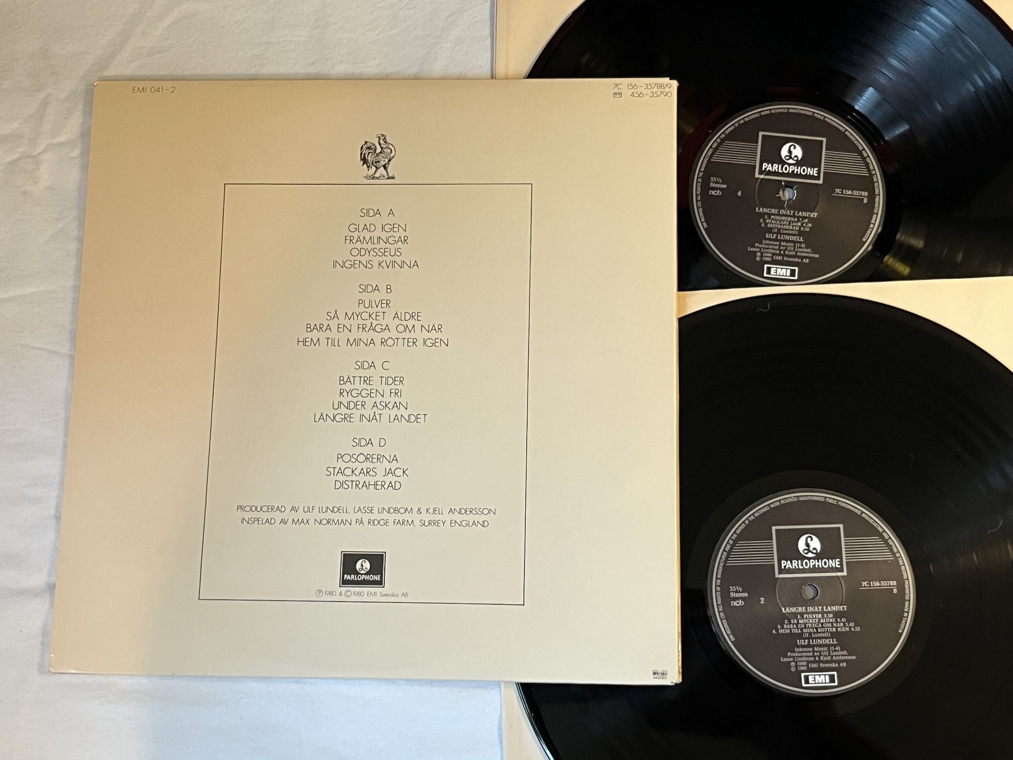 Omslagsbild för skivan ULF LUNDELL Längre Inåt Landet 2xLP -80 Swe PARLOPHONE ** SIGNERAD AV LUNDELL **