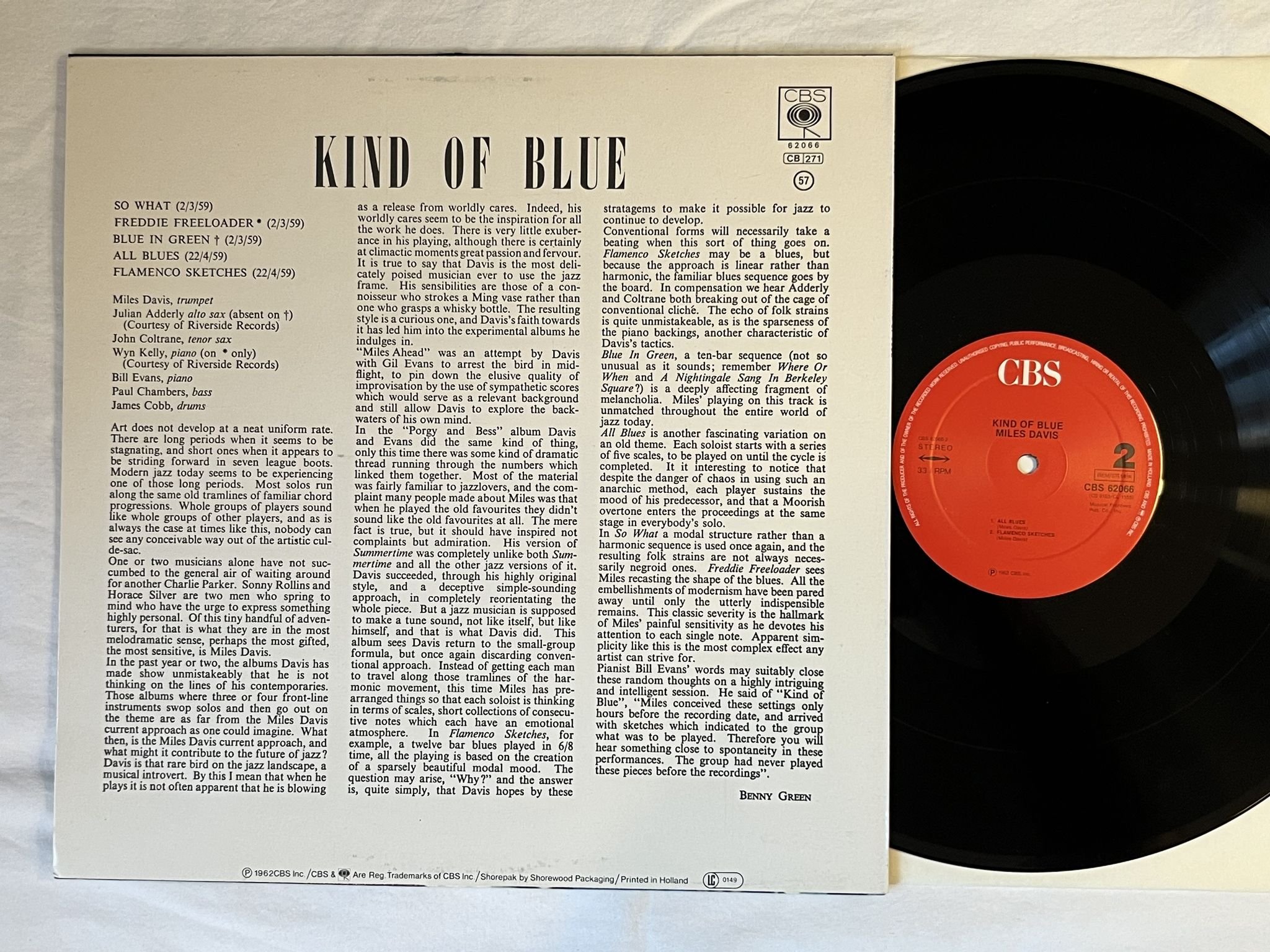 Omslagsbild för skivan MILES DAVIS Kind Of Blue LP re Hol CBS 62066 *** A MASTERPIECE ***