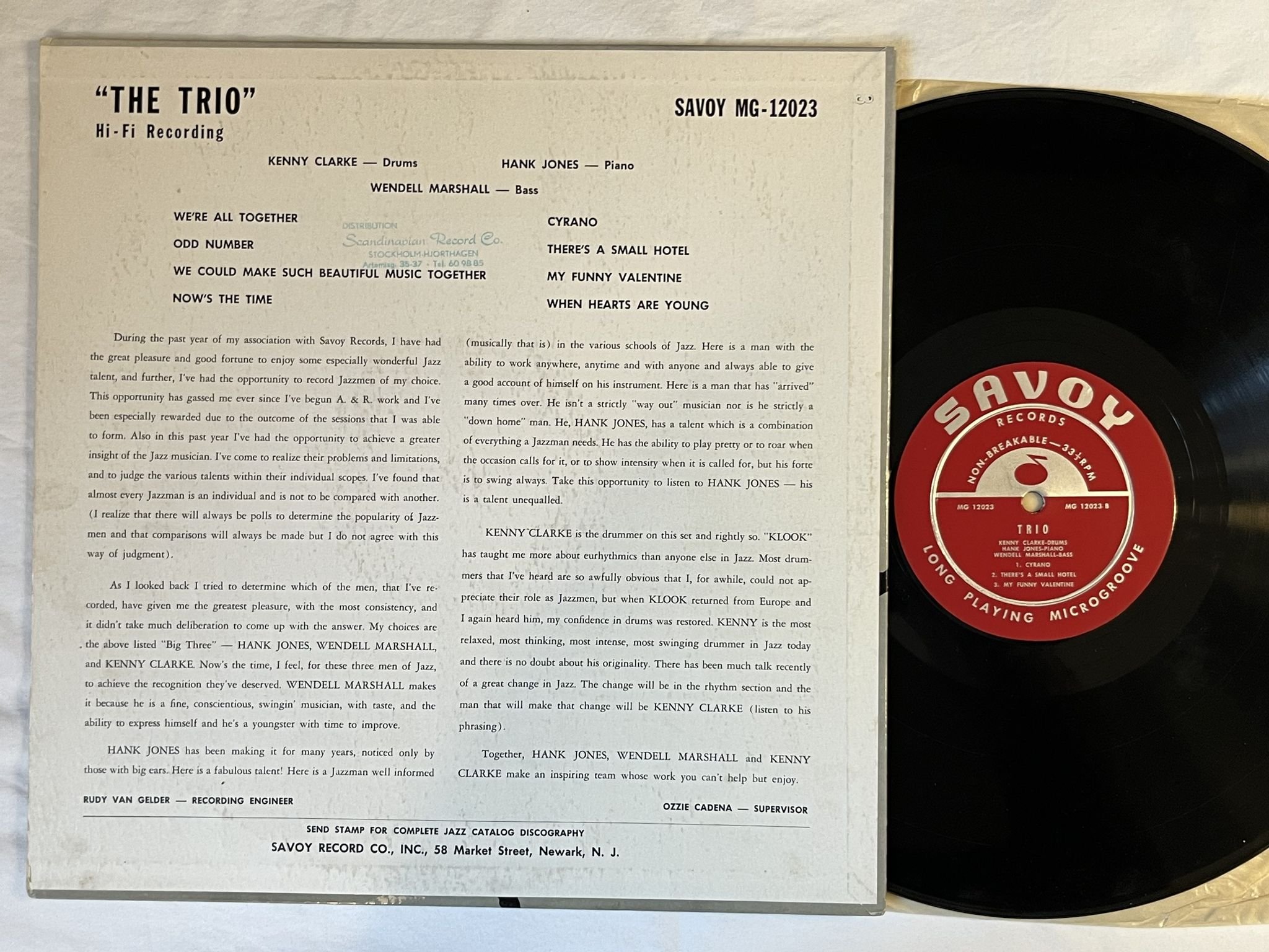 Omslagsbild för skivan THE TRIO Kenny Clarke, Hank Jones + 1 LP -56 US SAVOY MG 12023