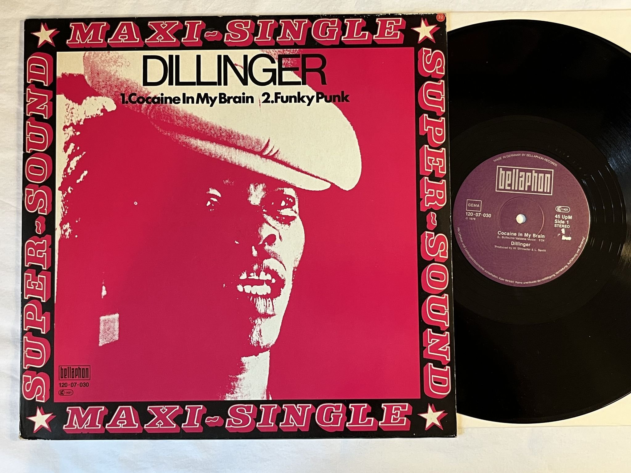 Omslagsbild för skivan DILLINGER cocaine in my brain 12" 79 Ger BELLAPHON 120·07·030 ** Classic **