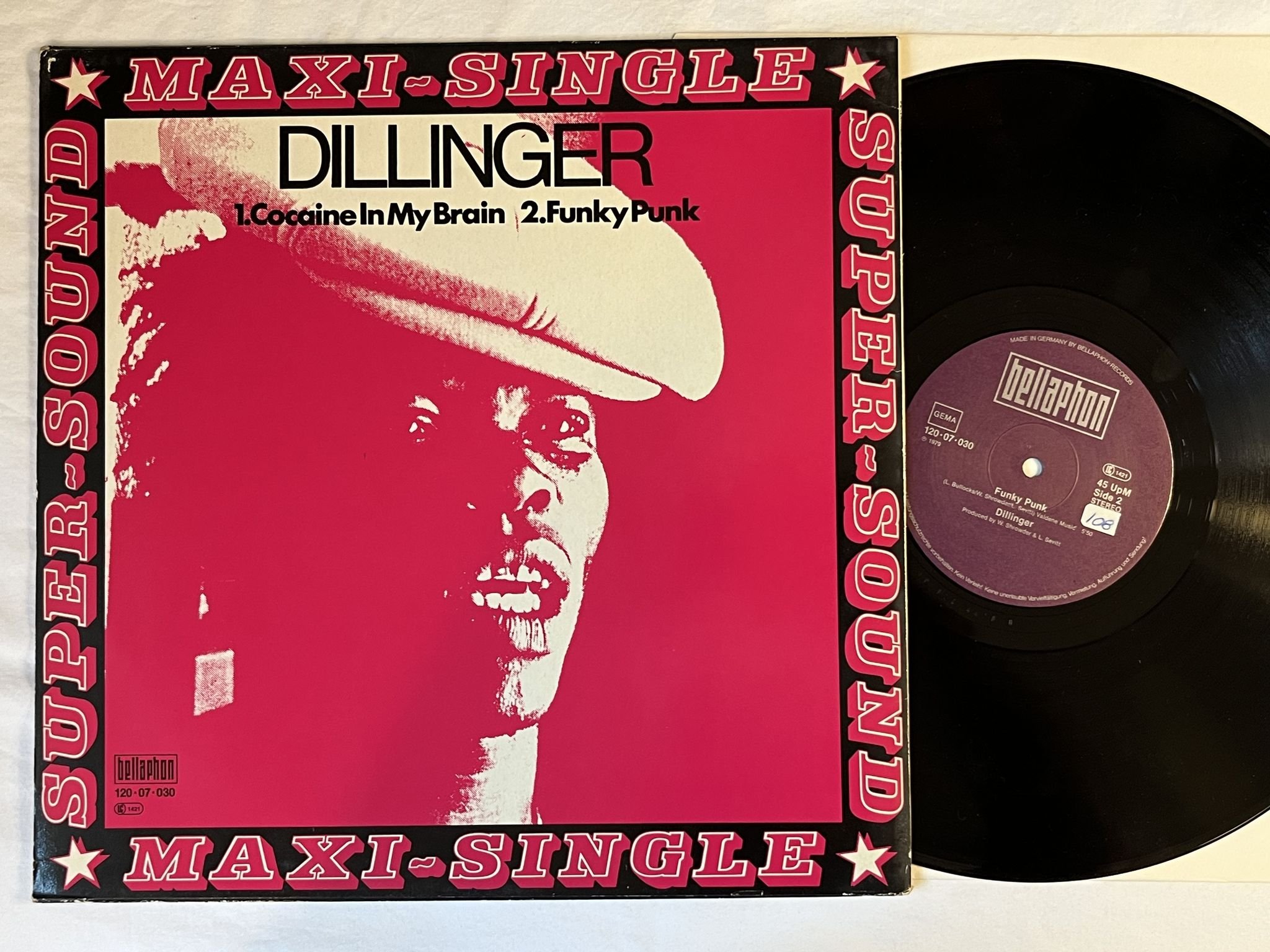 Omslagsbild för skivan DILLINGER cocaine in my brain 12" 79 Ger BELLAPHON 120·07·030 ** Classic **