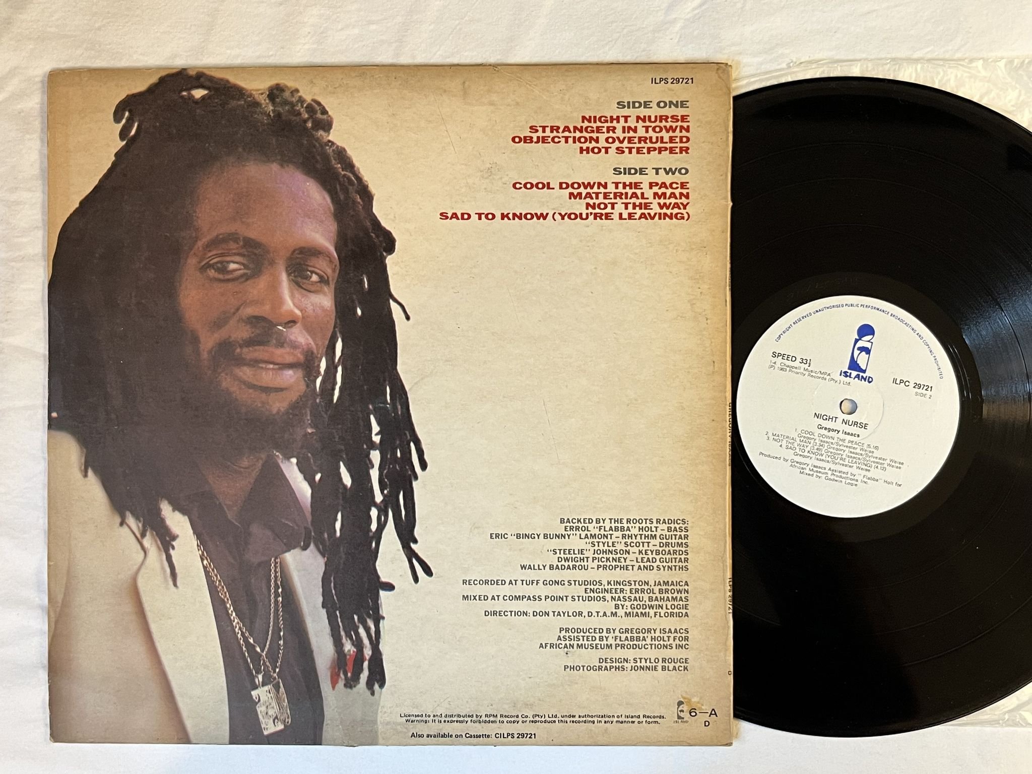 Omslagsbild för skivan GREGORY ISAACS night nurse LP -83 South Africa ISLAND ILPC 29721 ** VERY RARE **