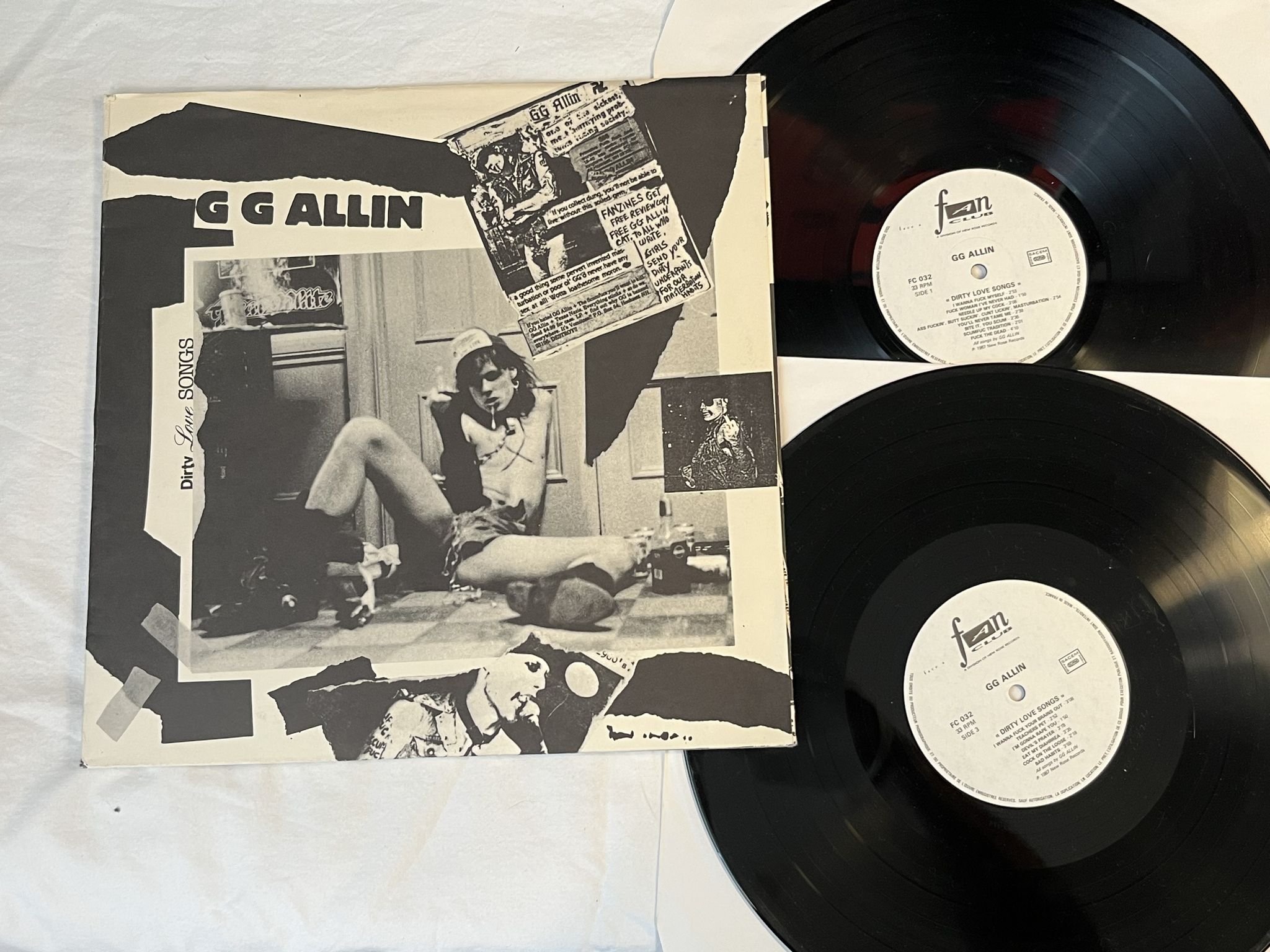 Omslagsbild för skivan GG ALLIN Dirty Love Songs 2xLP re -89 Fra FAN CLUB FC 032