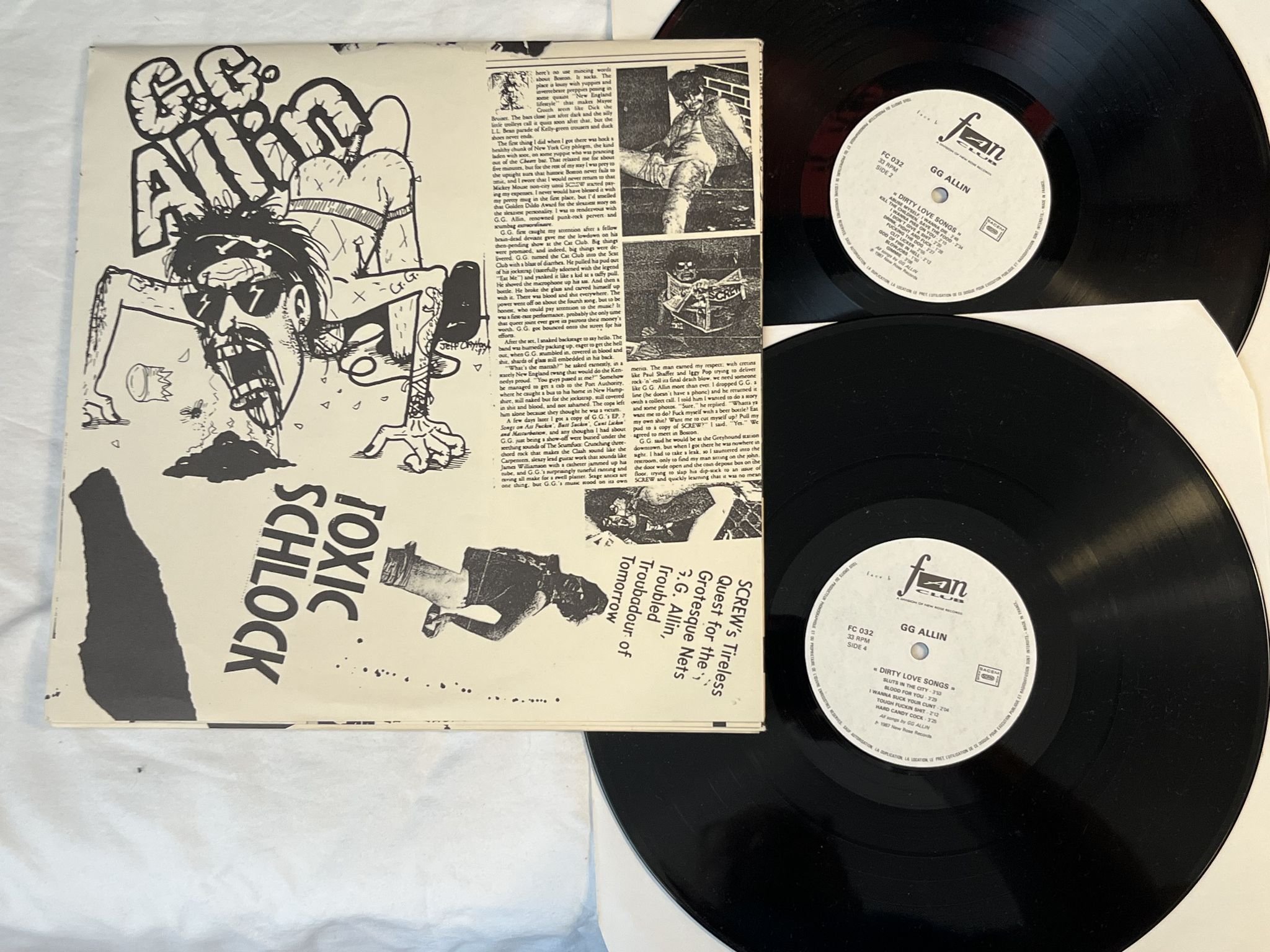Omslagsbild för skivan GG ALLIN Dirty Love Songs 2xLP re -89 Fra FAN CLUB FC 032