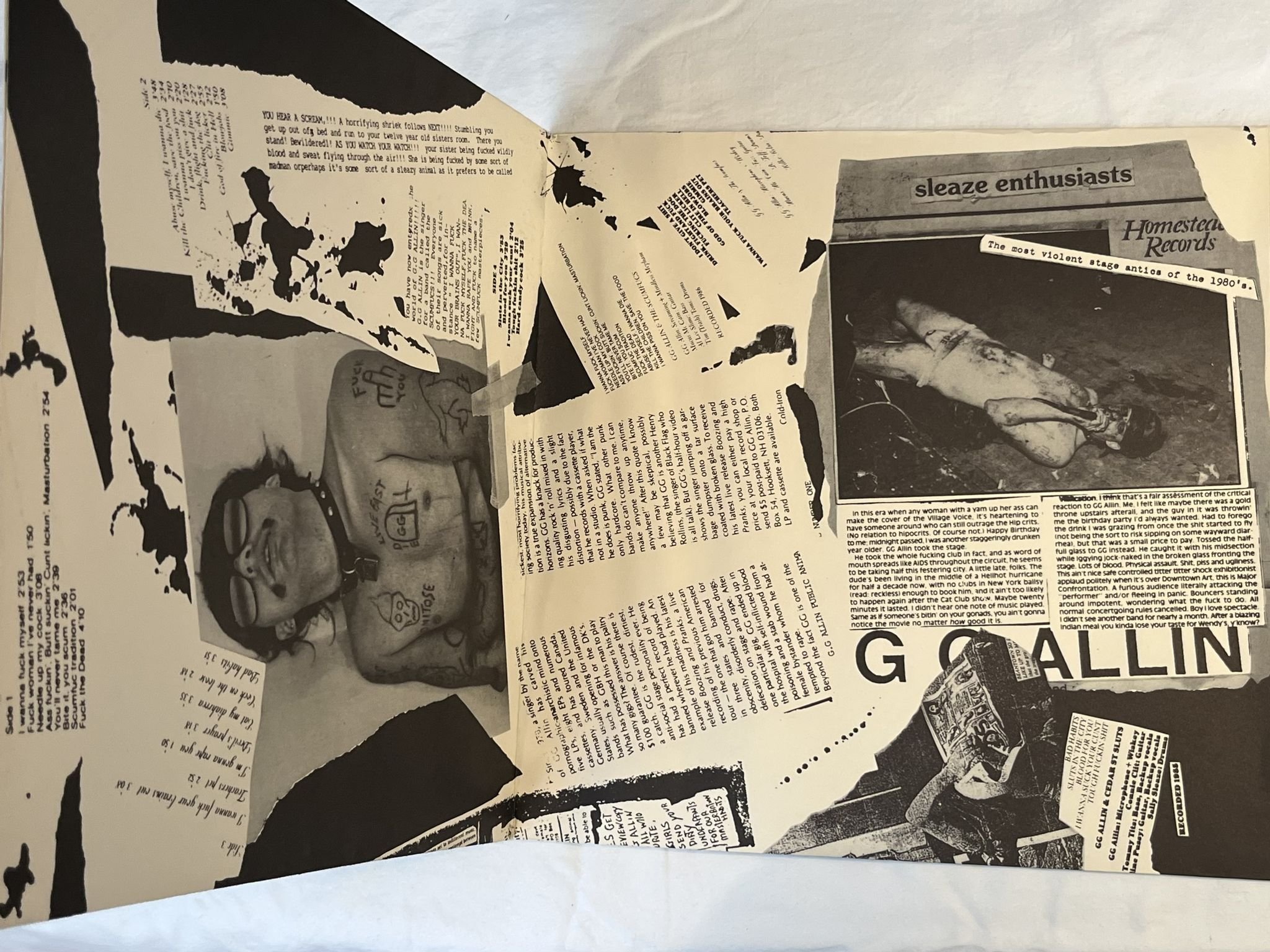 Omslagsbild för skivan GG ALLIN Dirty Love Songs 2xLP re -89 Fra FAN CLUB FC 032