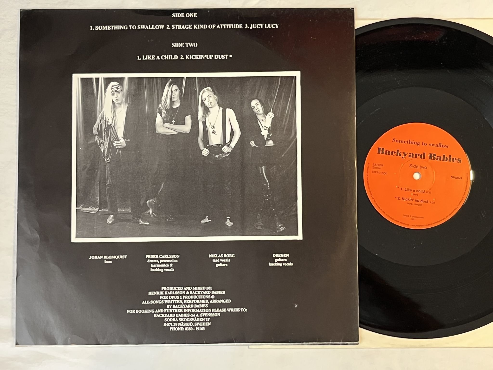 Omslagsbild för skivan BACKYARD BABIES Something To Swallow 12"EP -91 OPUS 1 PROD OPUS-3 * VERY RARE *