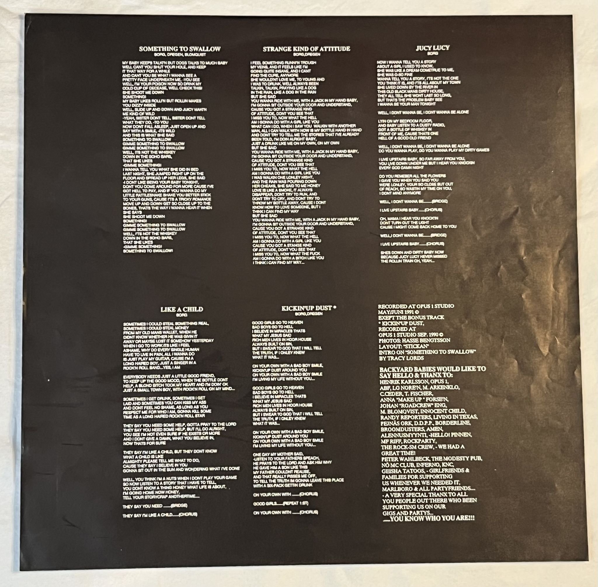 Omslagsbild för skivan BACKYARD BABIES Something To Swallow 12"EP -91 OPUS 1 PROD OPUS-3 * VERY RARE *