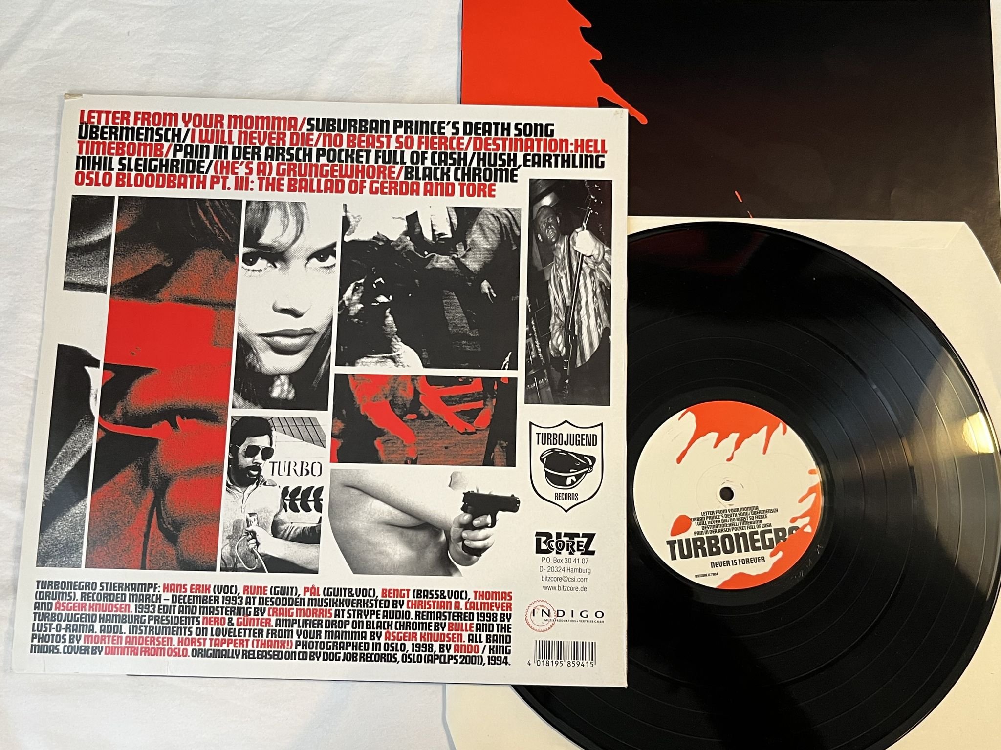 Omslagsbild för skivan TURBONEGRO never is forever LP -99 BITZCORE BC 1714