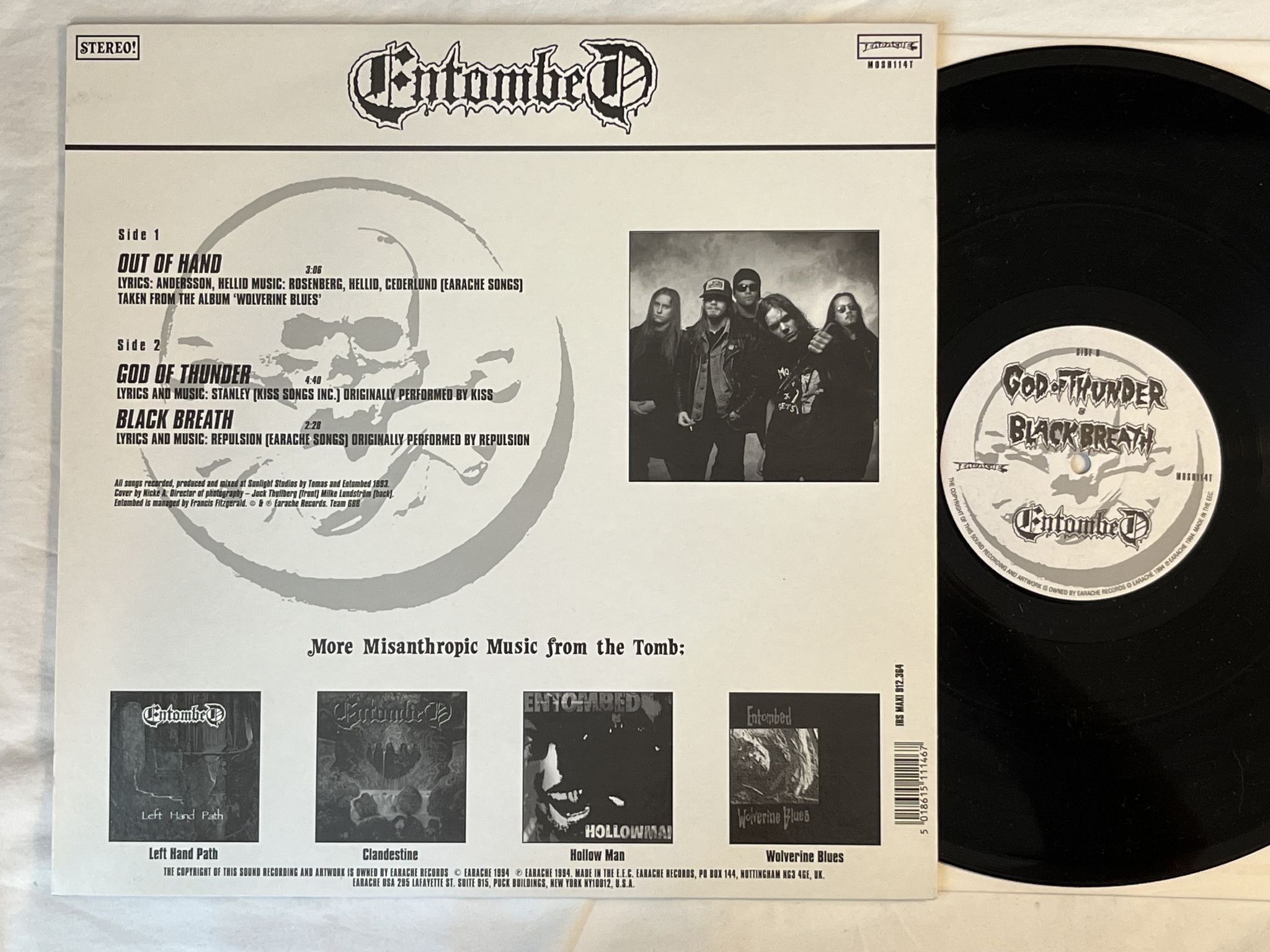 Omslagsbild för skivan ENTOMBED Out Of Hand 12" -94 UK EARACHE MOSH114T *** DEATH METAL ***