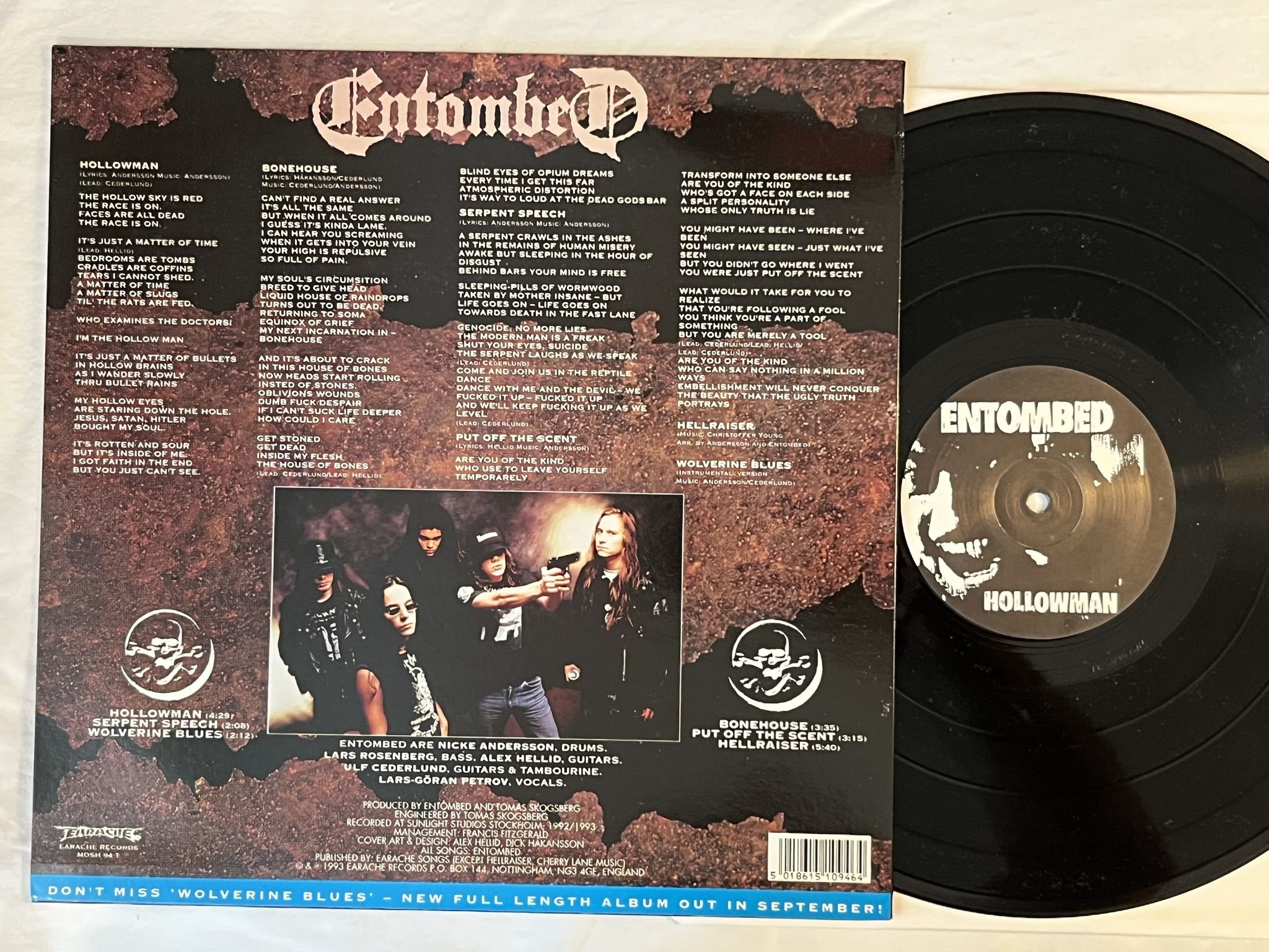 Omslagsbild för skivan ENTOMBED Hollowman 12"ep -93 EARACHE MOSH 94 T