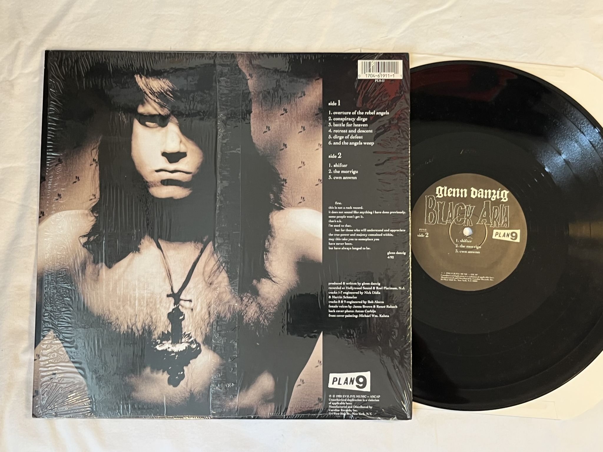 Omslagsbild för skivan GLENN DANZIG black aria LP -92 US PLAN 9 PL9-11 *** DARK AMBIENT ***