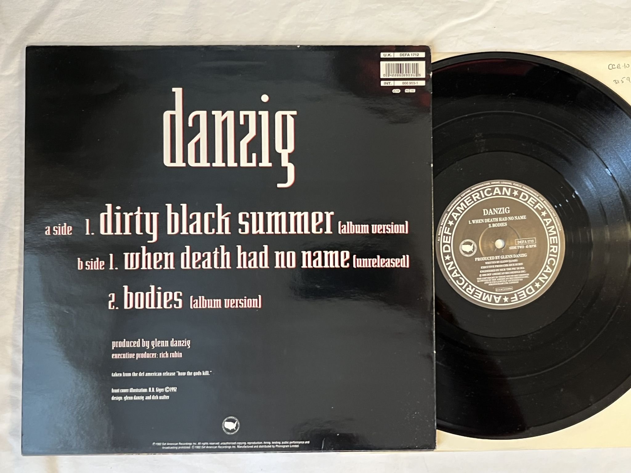 Omslagsbild för skivan DANZIG Dirty Black Summer 12" -92 DEF AMERICAN DEFA 1712