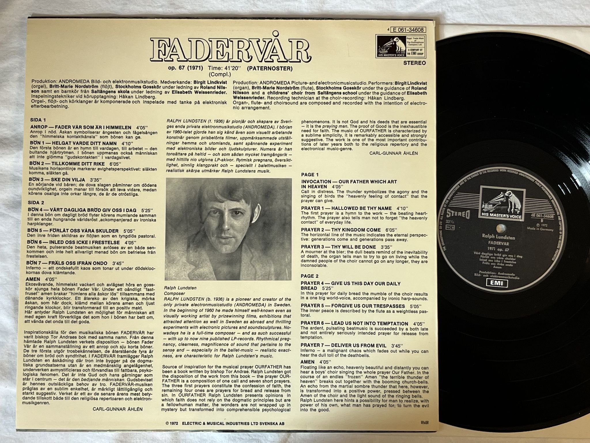 Omslagsbild för skivan RALPH LUNDSTEN Fadervår (Paternoster) LP -72 HMV 4E 061-34608