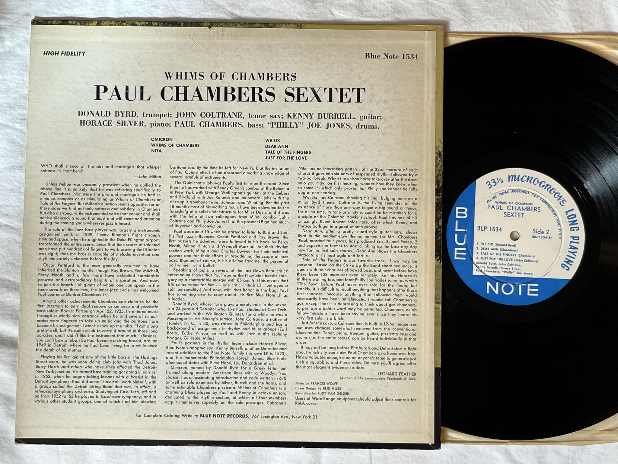 Omslagsbild för skivan PAUL CHAMBERS Whims Of Chambers LP -57 US BLUE NOTE BLP 1534 *** PRESTINE ***
