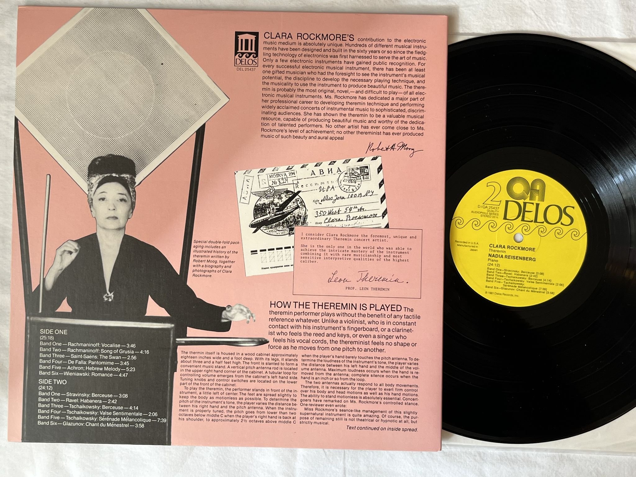 Omslagsbild för skivan CLARA ROCKMORE with NADIA REISENBERG theremin LP -81 Japan DELOS D/QA 25437