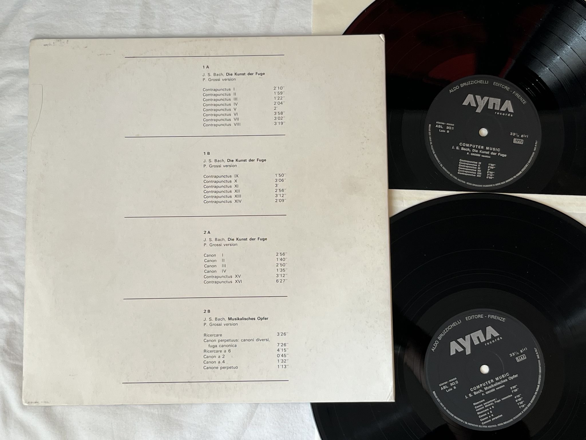 Omslagsbild för skivan PIETRO GROSSI Computer Music: Bach / Grossi 2xLP -80 ITA AYNA ABL 30