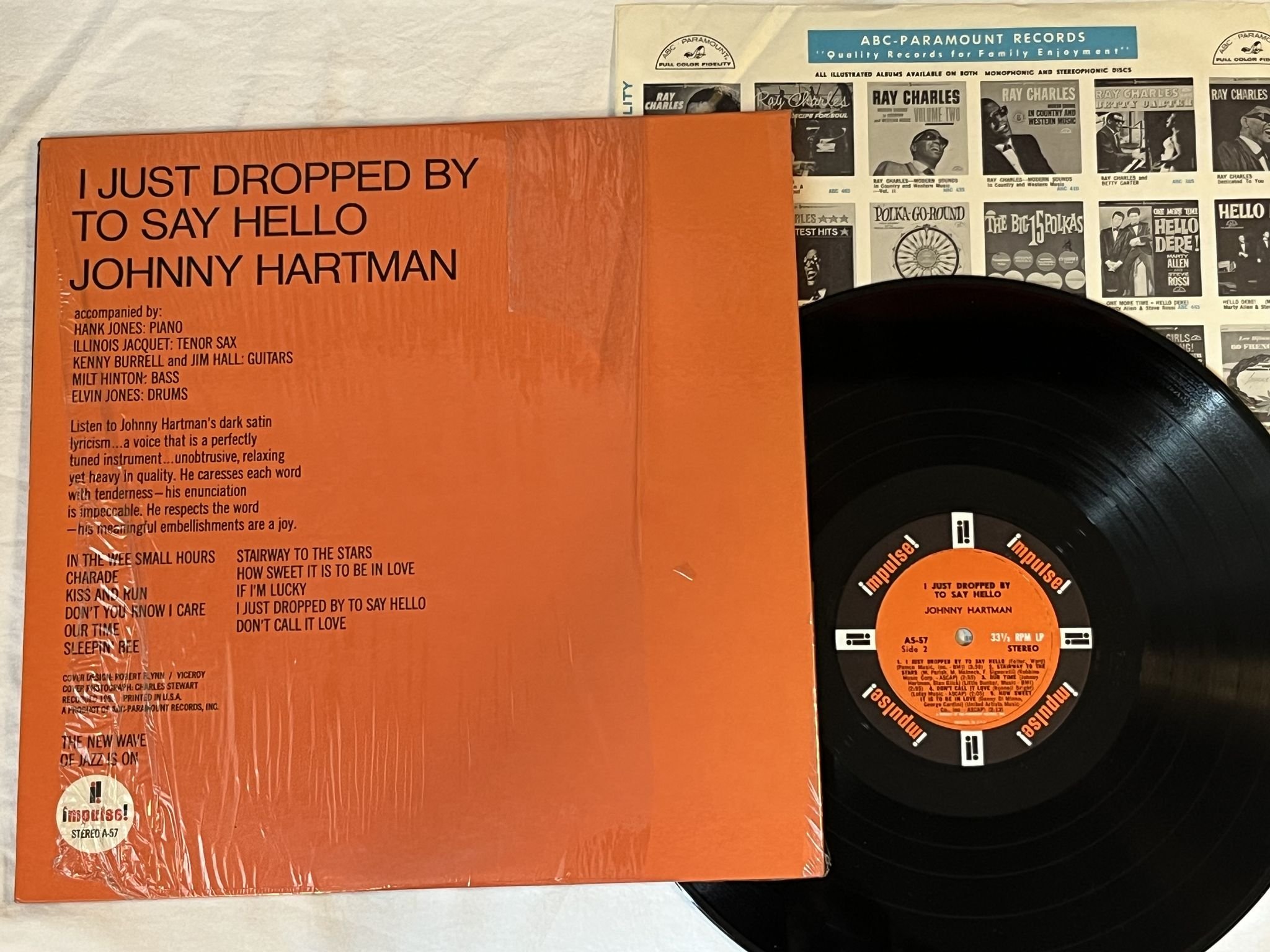 Omslagsbild för skivan JOHNNY HARTMAN Just Dropped By To Say Hello LP -64 US IMPULSE AS-57