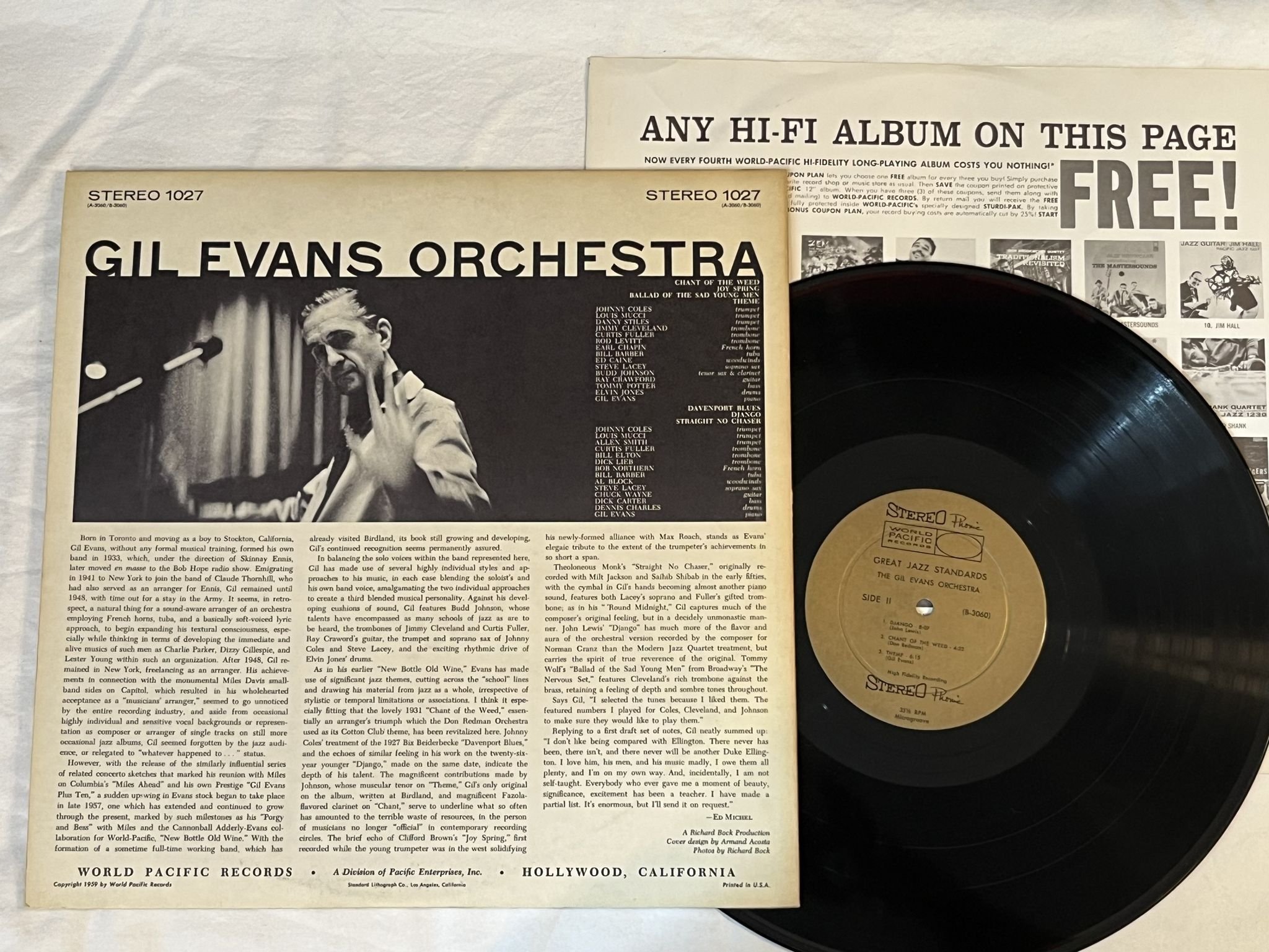 Omslagsbild för skivan GIL EVANS ORCHESTRA great jazz standards LP -59 US WORLD PACIFIC 1270