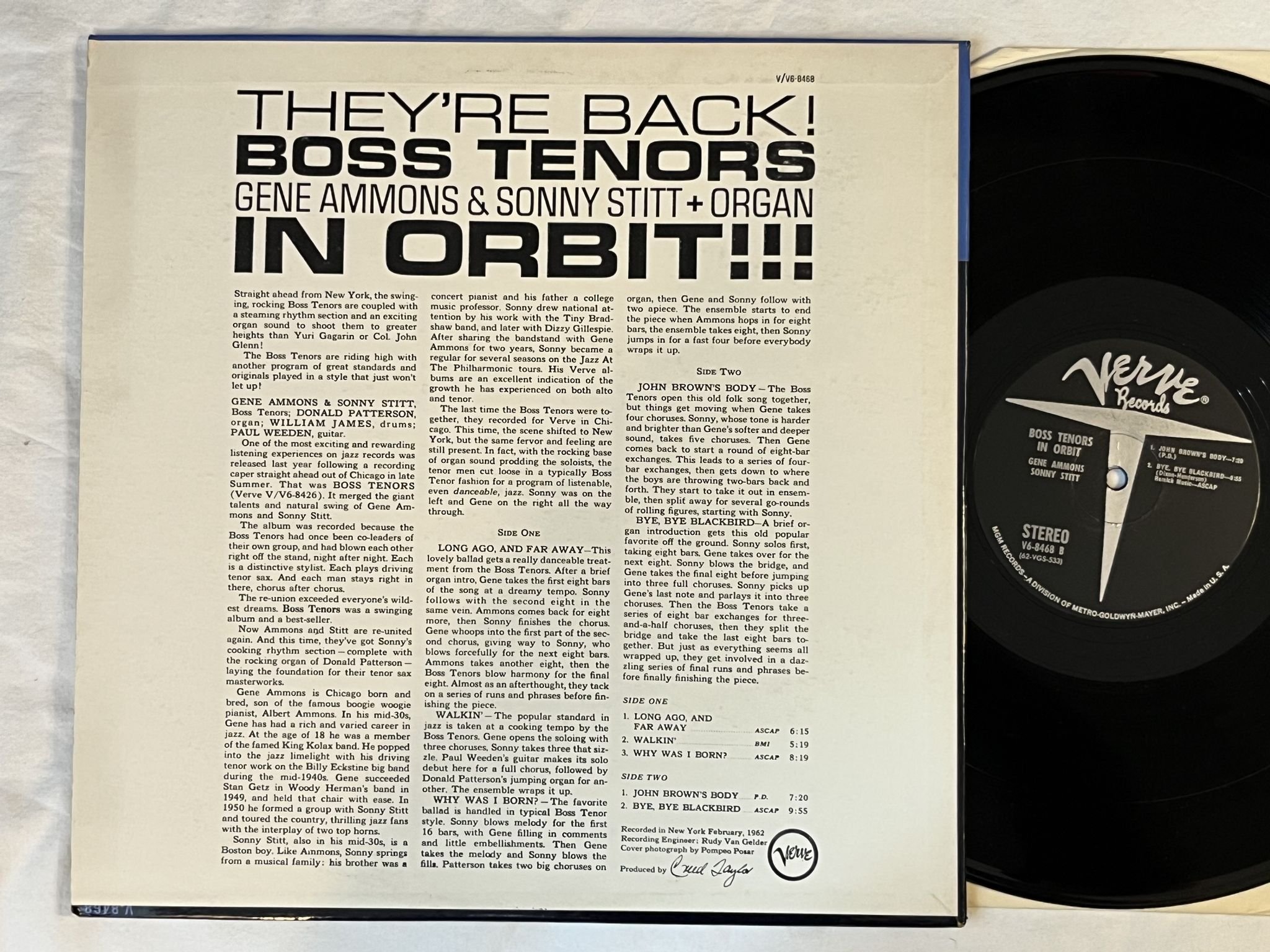 Omslagsbild för skivan GENE AMMONS & SONNY STITT boss tenors in orbit! LP -62 US VERVE V6-8468