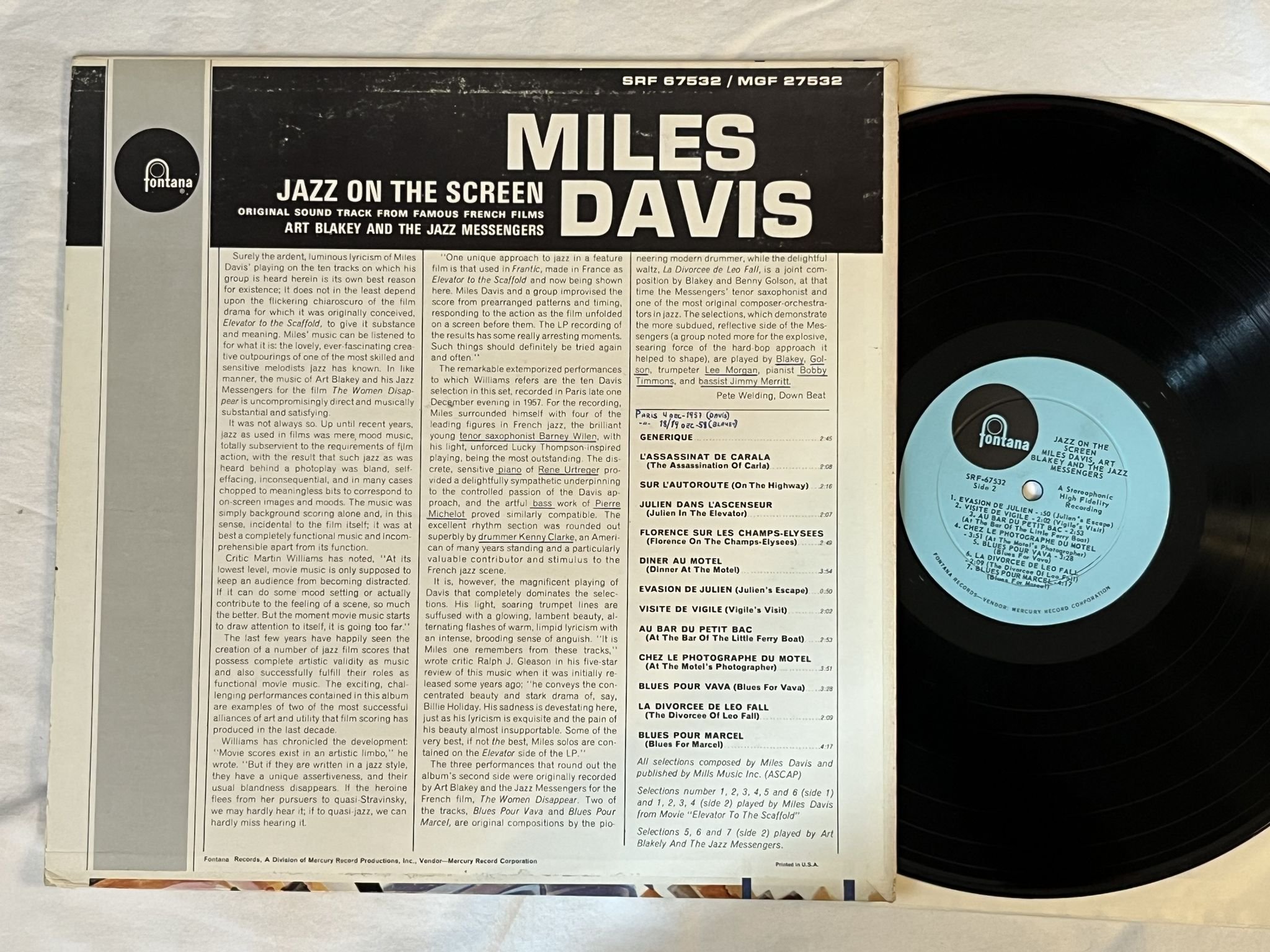 Omslagsbild för skivan MILES DAVIS jazz on the screen LP -65 US FONTANA SRF-67532