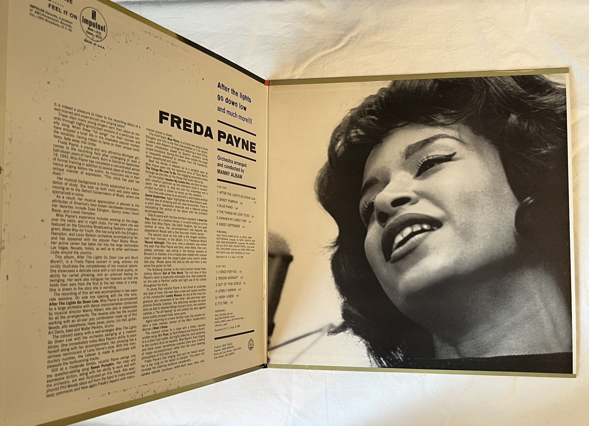 Omslagsbild för skivan FREDA PAYNE after lights go down low LP -63 US IMPULSE AS-53