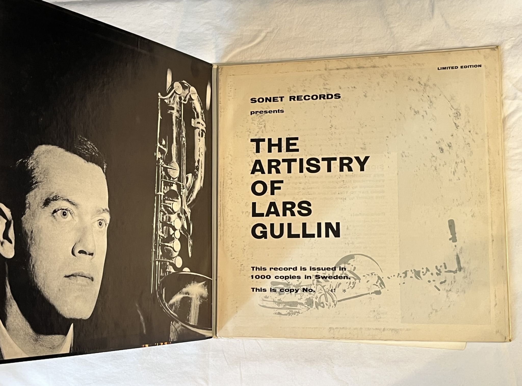 Omslagsbild för skivan LARS GULLIN the artistry of LP -58 Swe SONET SLP-1 *** NUMBERED ED #41/1000 ***