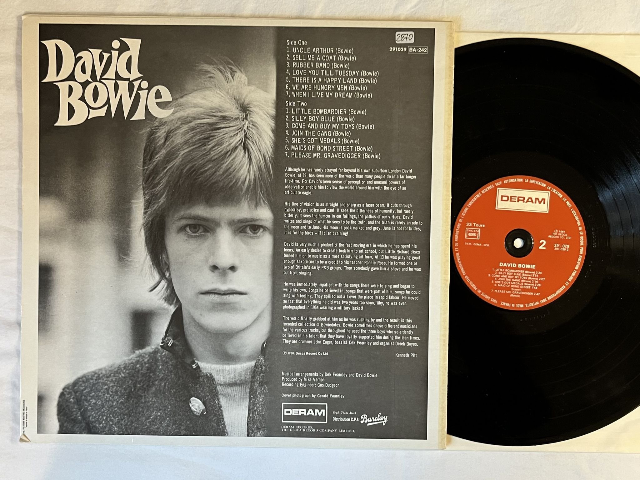 Omslagsbild för skivan DAVID BOWIE s/t LP re -81 Fra DERAM 291029