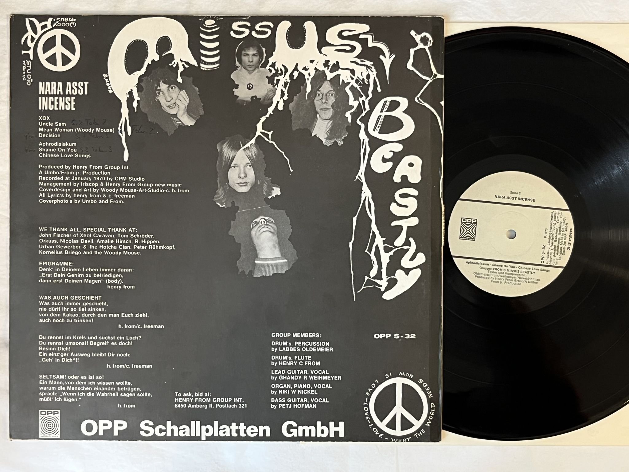 Omslagsbild för skivan MISSUS BEASTLY Nara Asst Incense LP -70 Ger OPP 5-32 *** KRAUT / PSYCH ***