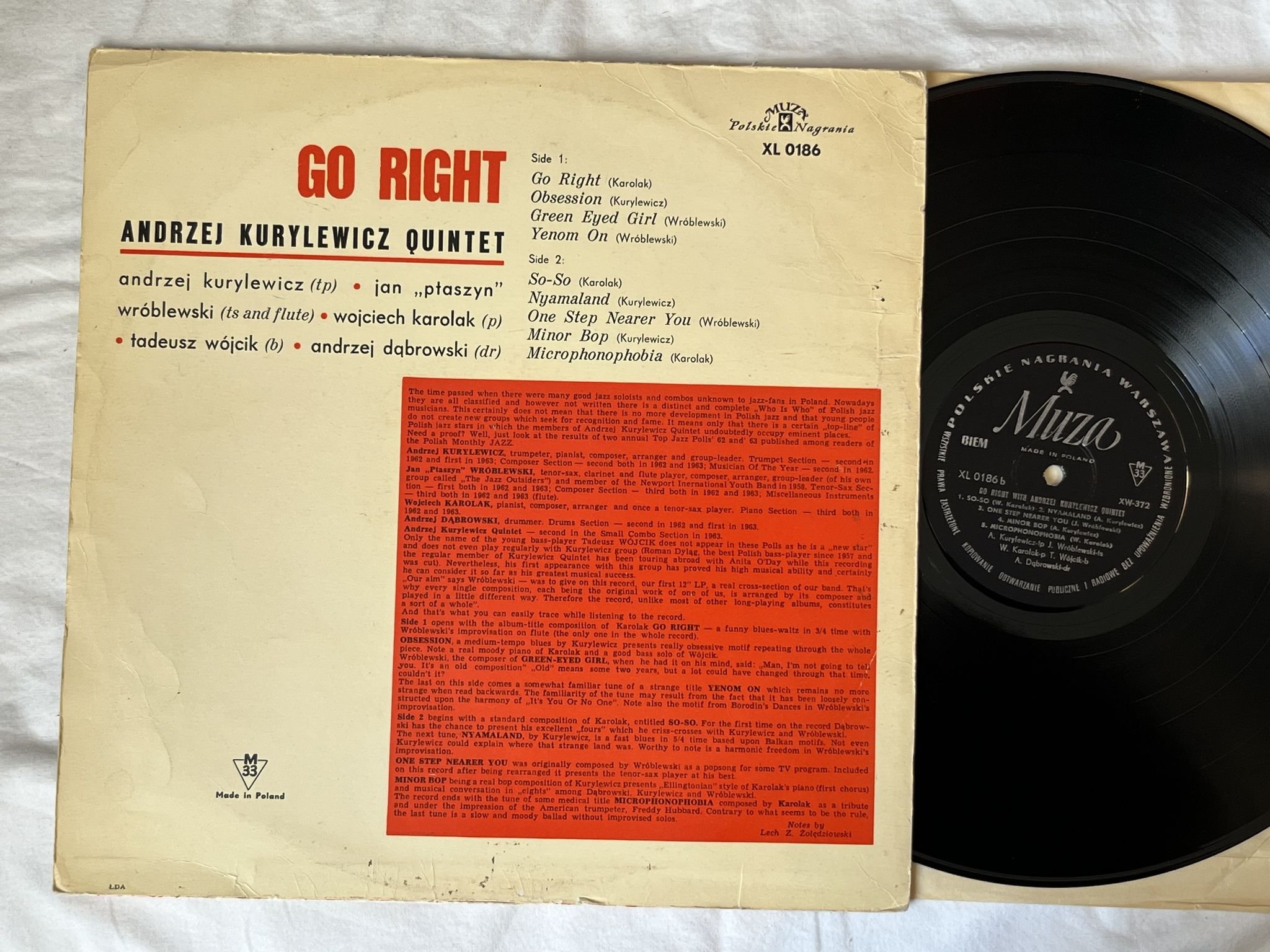 Omslagsbild för skivan ANDRZEJ KURYLEWICZ QUINTET go right LP -63 POLSKIE NAGRANIA XL 0186