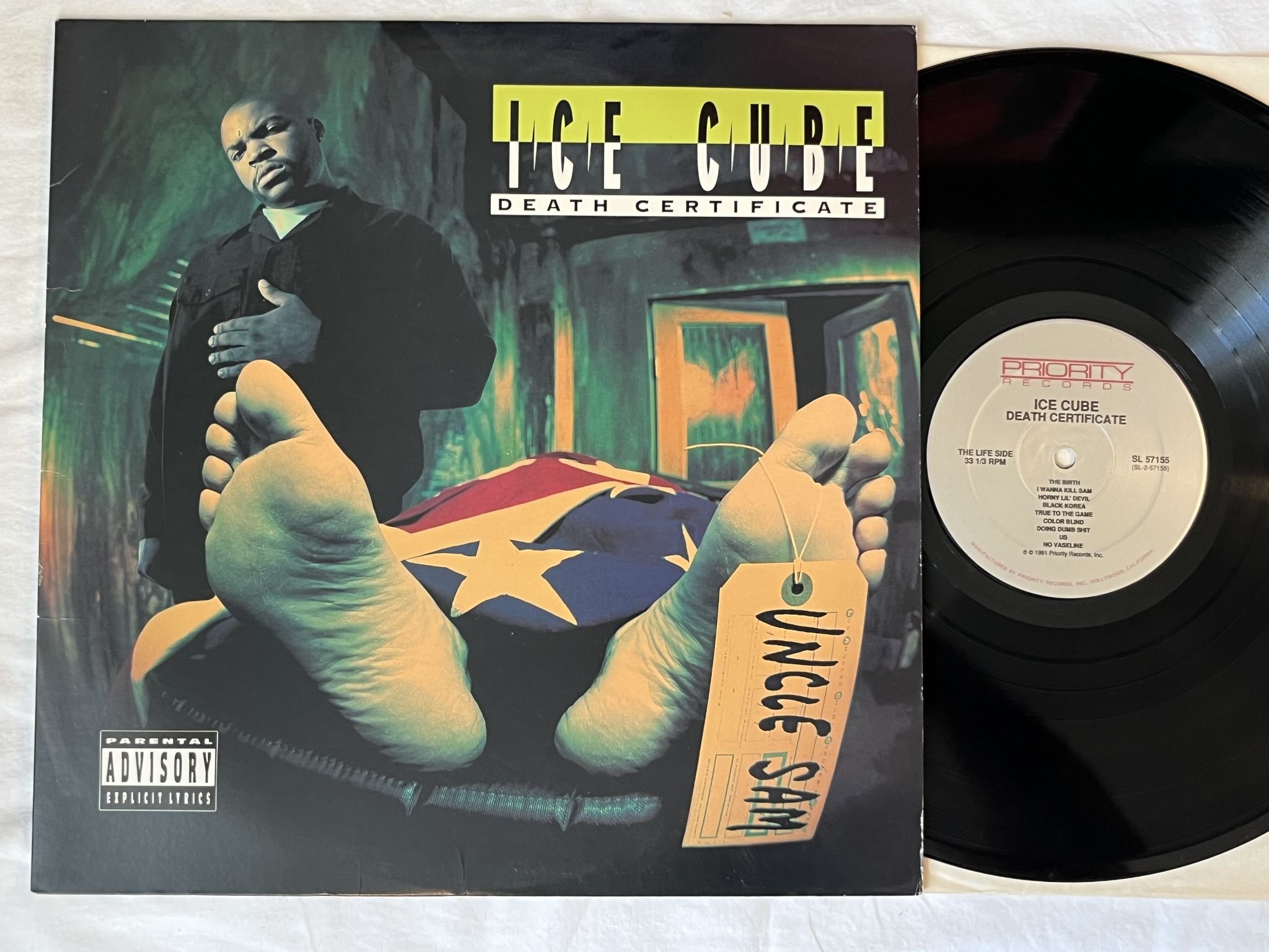 Omslagsbild för skivan ICE CUBE death certificate LP -91 US PRIORITY SL 57155