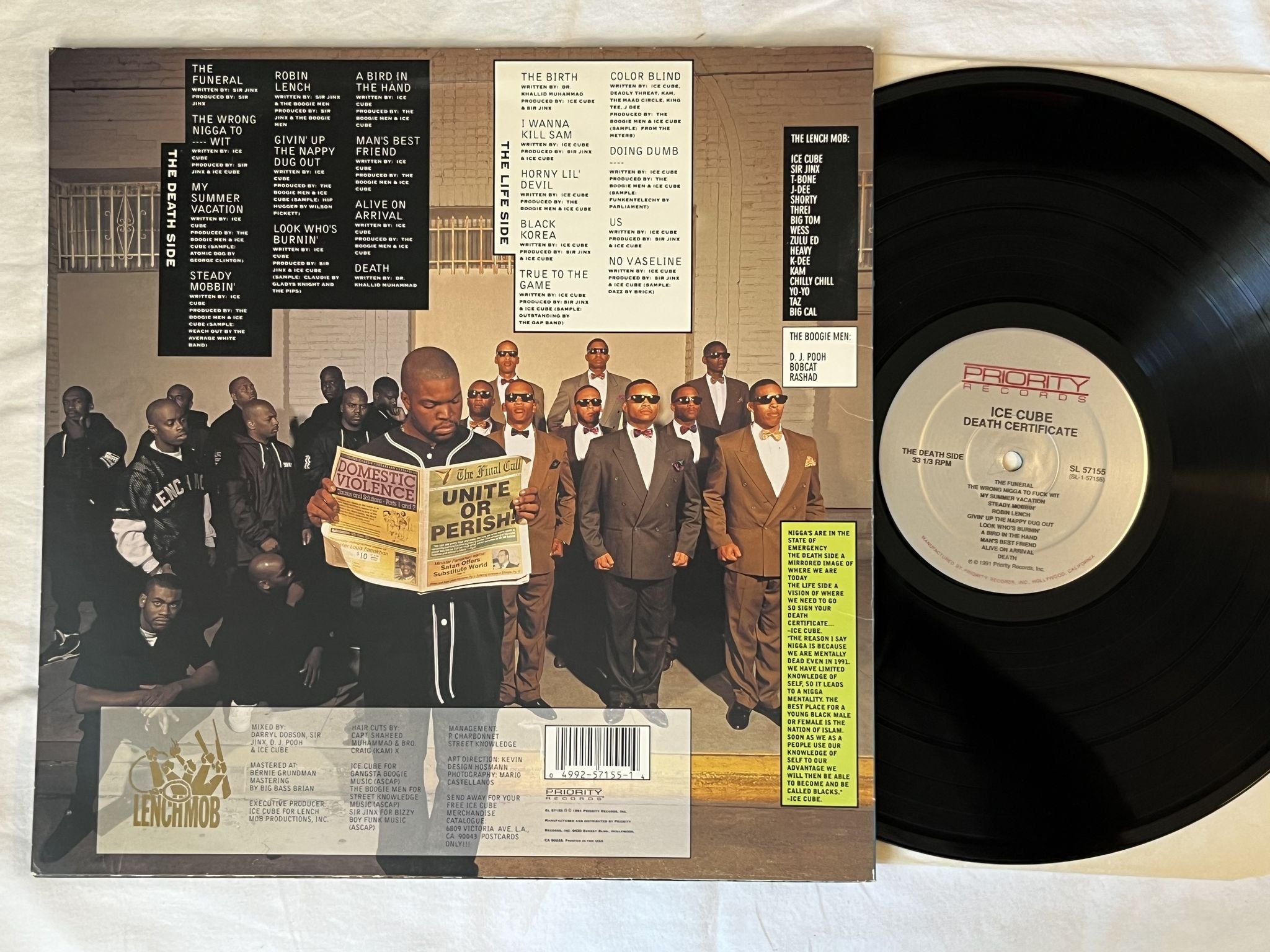 Omslagsbild för skivan ICE CUBE death certificate LP -91 US PRIORITY SL 57155