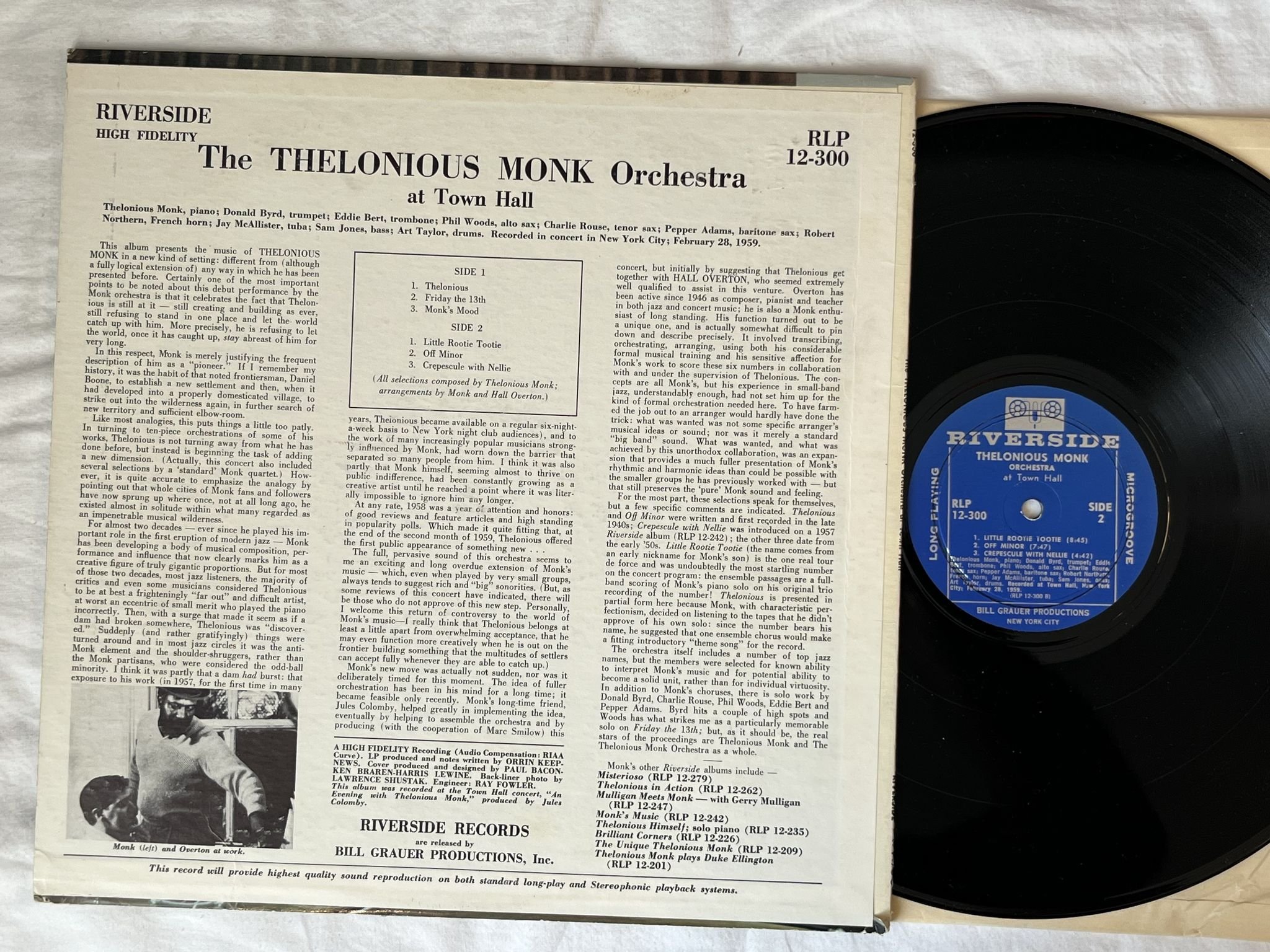 Omslagsbild för skivan THELONIOUS MONK at Town Hall LP -59 US RIVERSIDE RLP 12-300