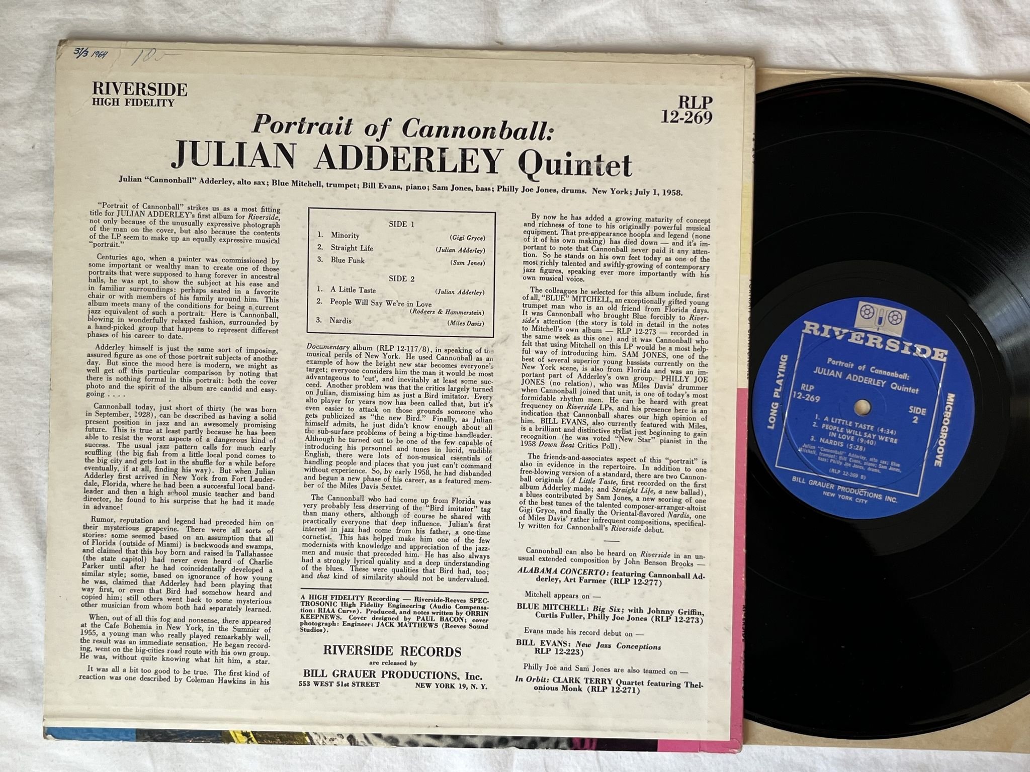 Omslagsbild för skivan JULIAN ADDERLEY portrait of Cannonball LP -58 US RIVERSIDE RLP 12-269