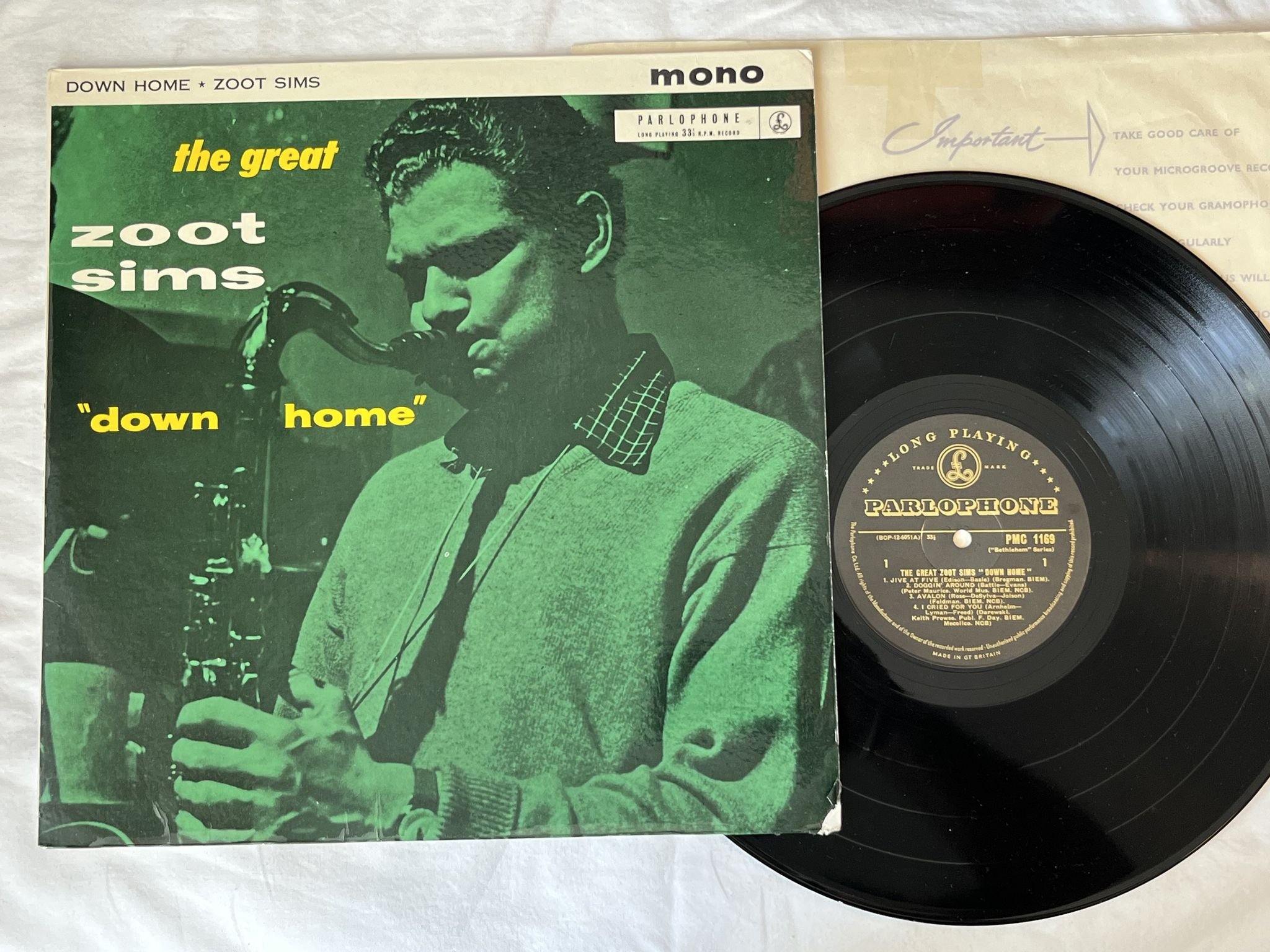 Omslagsbild för skivan ZOOT SIMS down home LP -61 UK PARLOPHONE PMC 1169 *** RARE UK ED ***