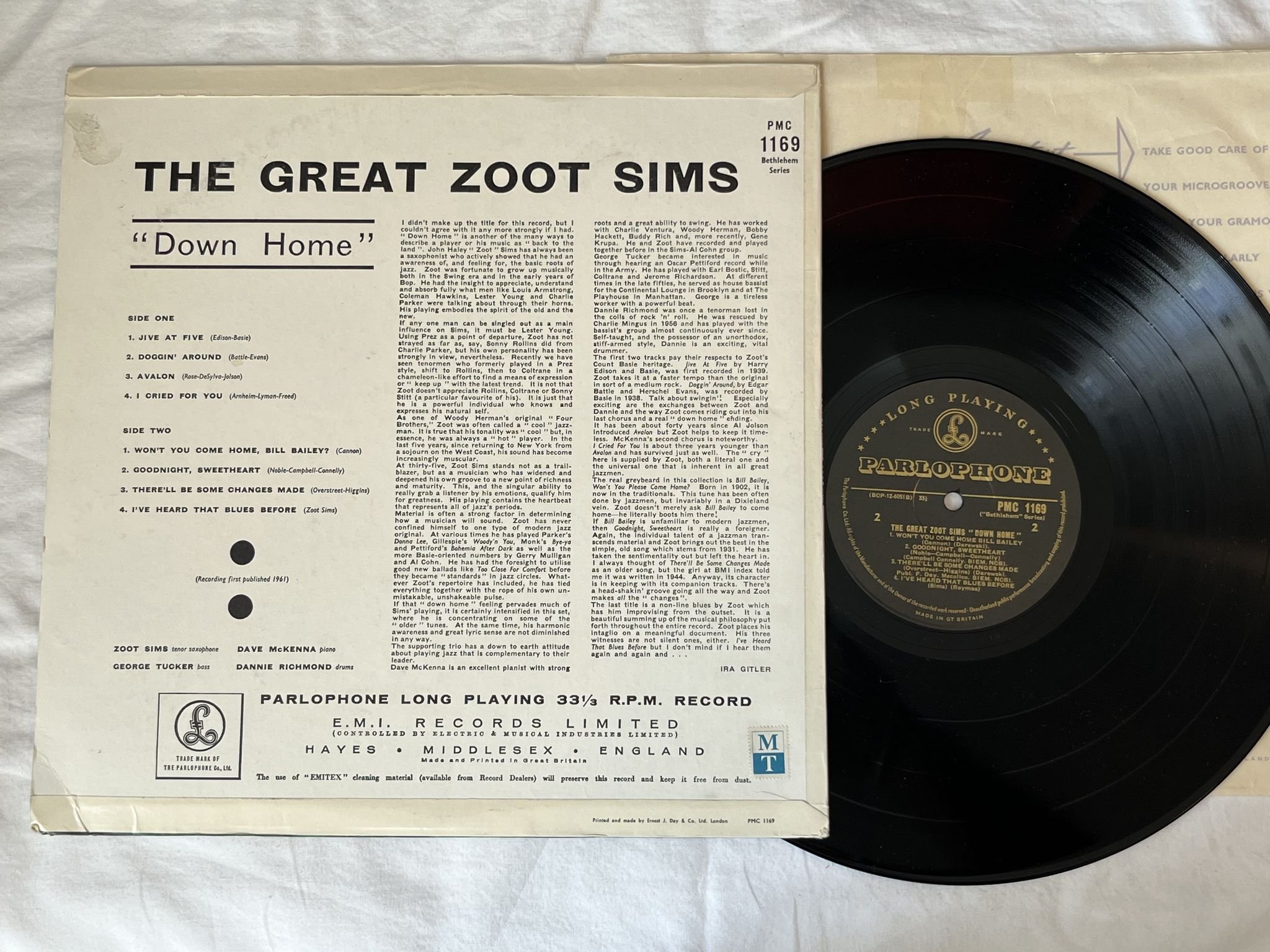 Omslagsbild för skivan ZOOT SIMS down home LP -61 UK PARLOPHONE PMC 1169 *** RARE UK ED ***