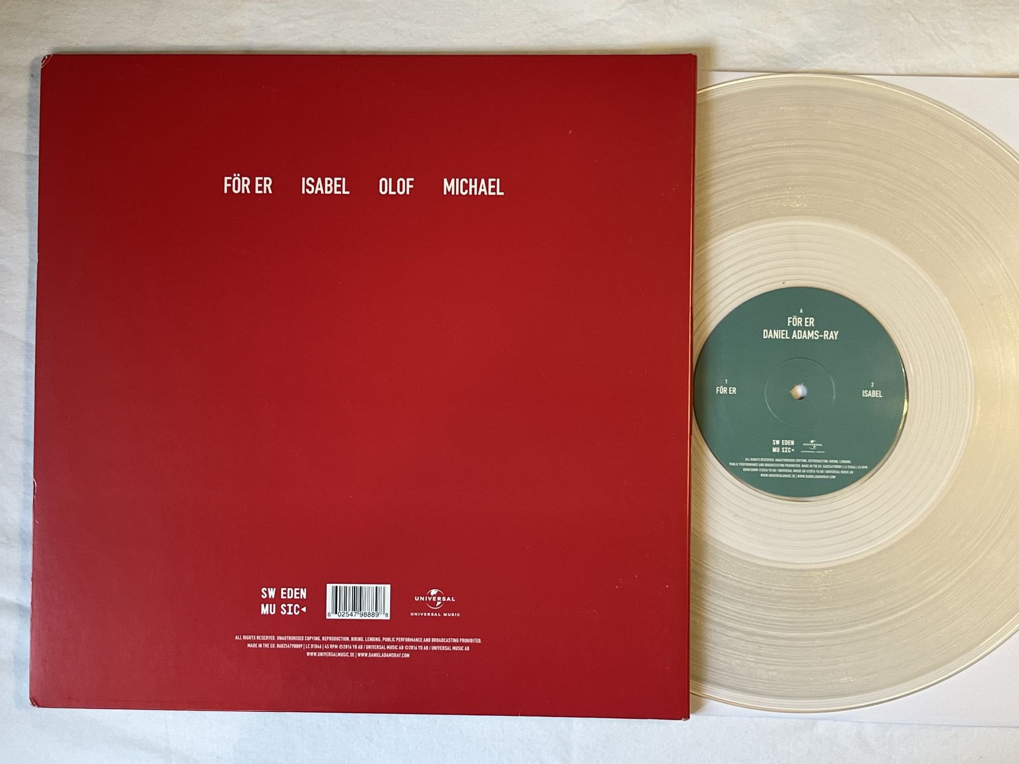 Omslagsbild för skivan DANIEL ADAMS-REY För Er 12" 2016 Swe UNIVERSAL MUSIC *** Very Rare ***