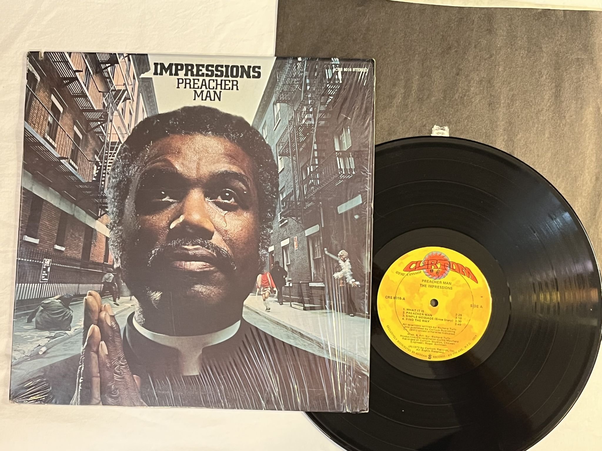 Omslagsbild för skivan THE IMPRESSIONS preacher man LP -73 US CURTOM CRS 8016