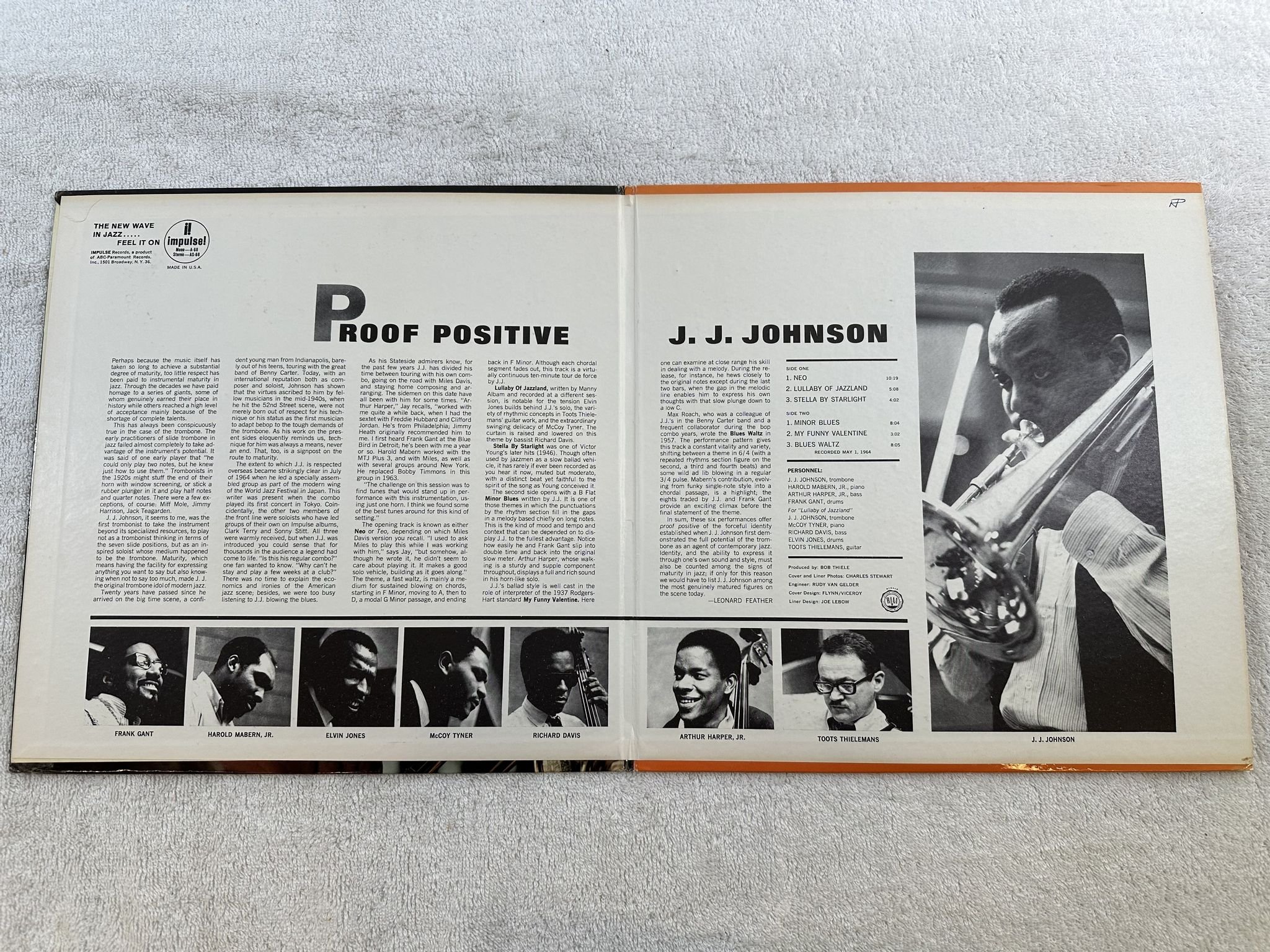 Omslagsbild för skivan JJ JOHNSON proof positiveLP -65 US IMPULSE AS-68