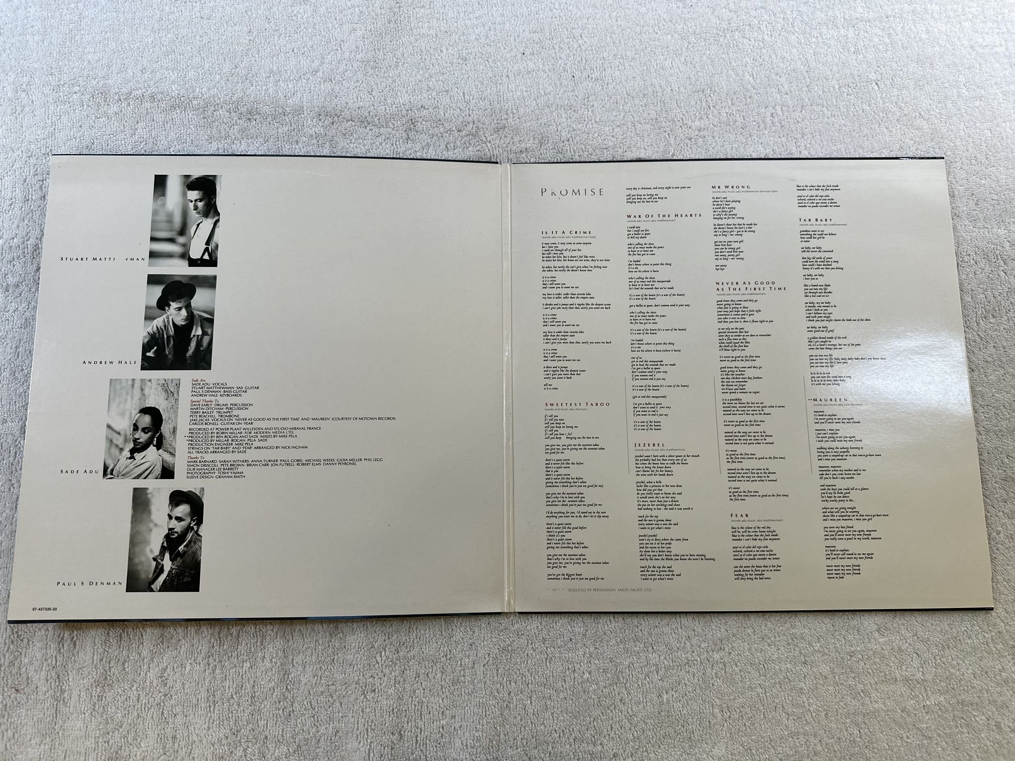 Omslagsbild för skivan SADE promise LP -85 EPIC EPC 86318